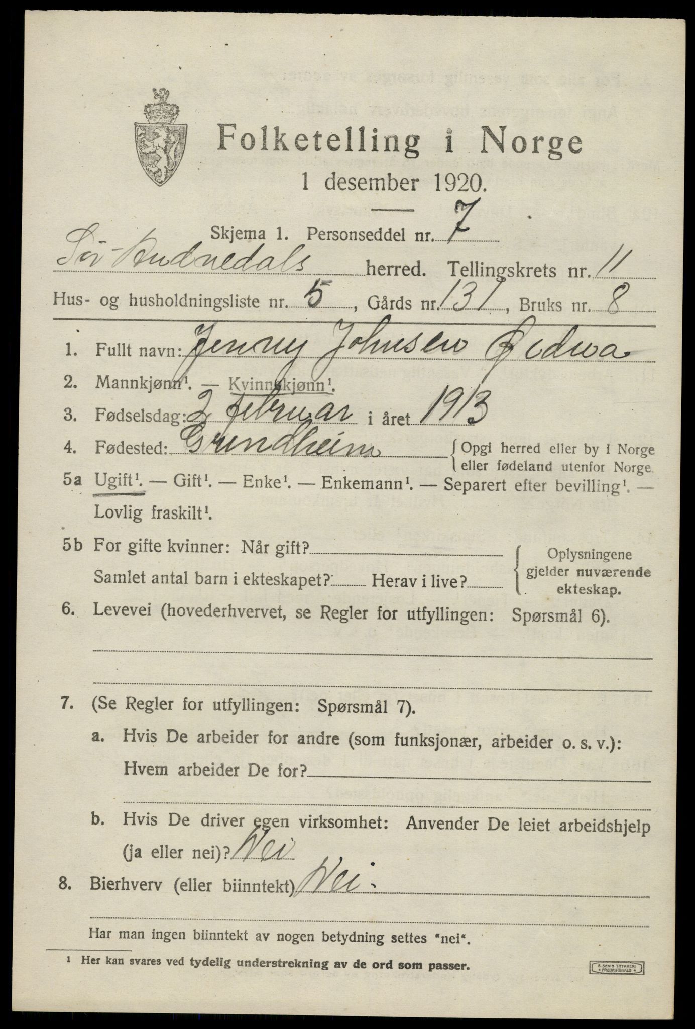 SAK, Folketelling 1920 for 1029 Sør-Audnedal herred, 1920, s. 4295