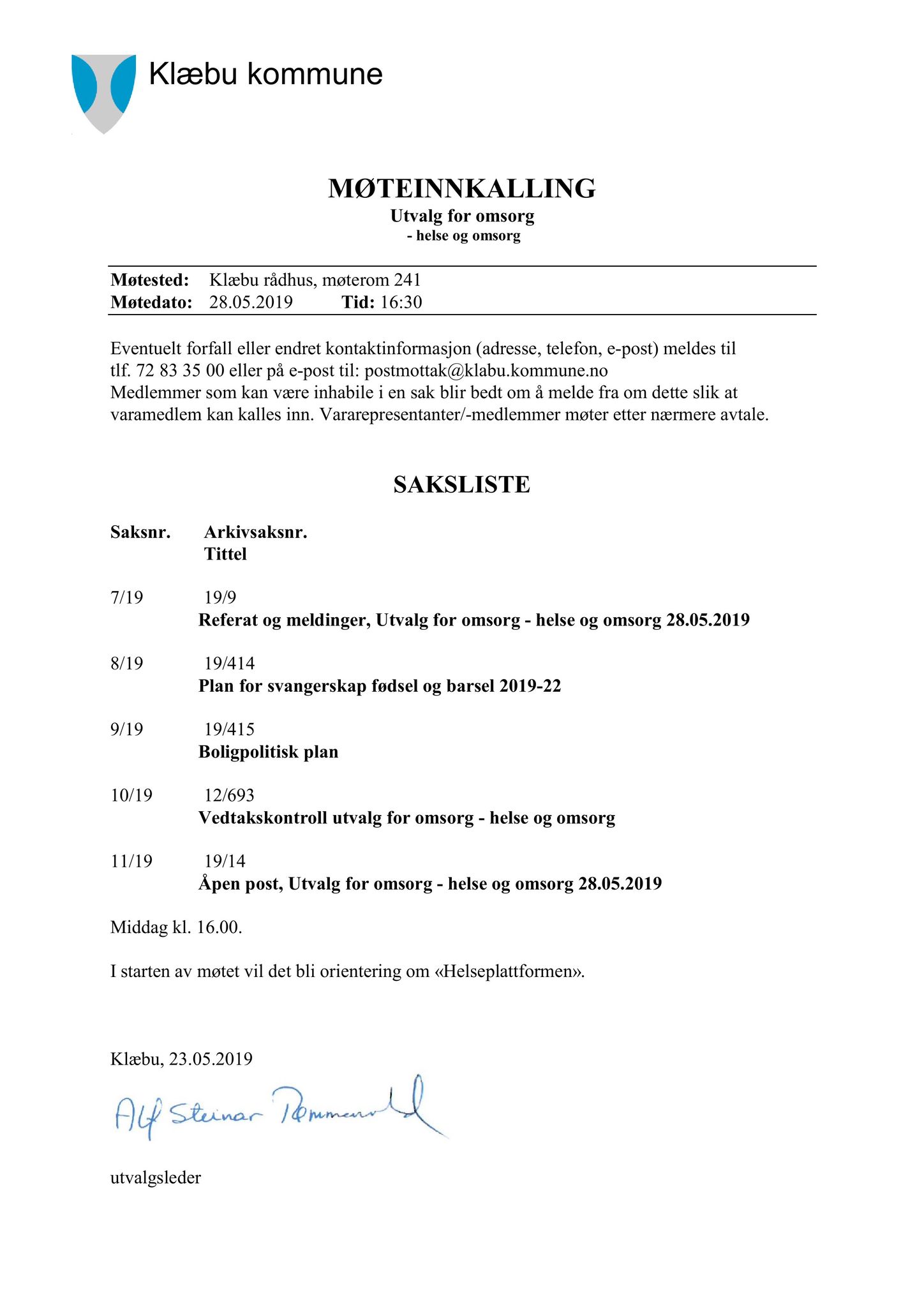 Klæbu Kommune, TRKO/KK/05-UOm/L010: Utvalg for omsorg - Møtedokumenter, 2019, s. 40