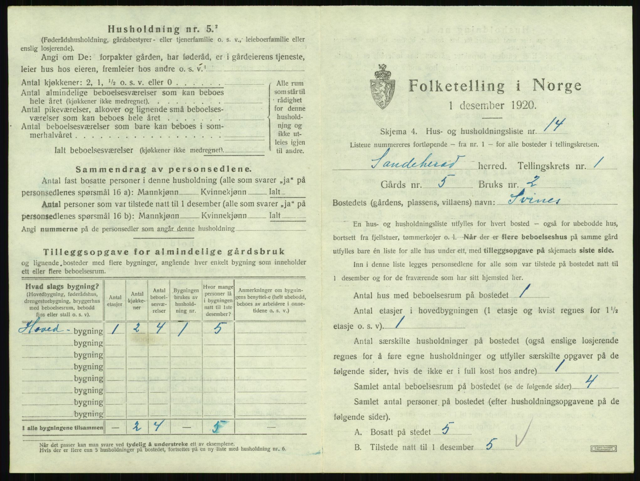 SAKO, Folketelling 1920 for 0724 Sandeherred herred, 1920, s. 105