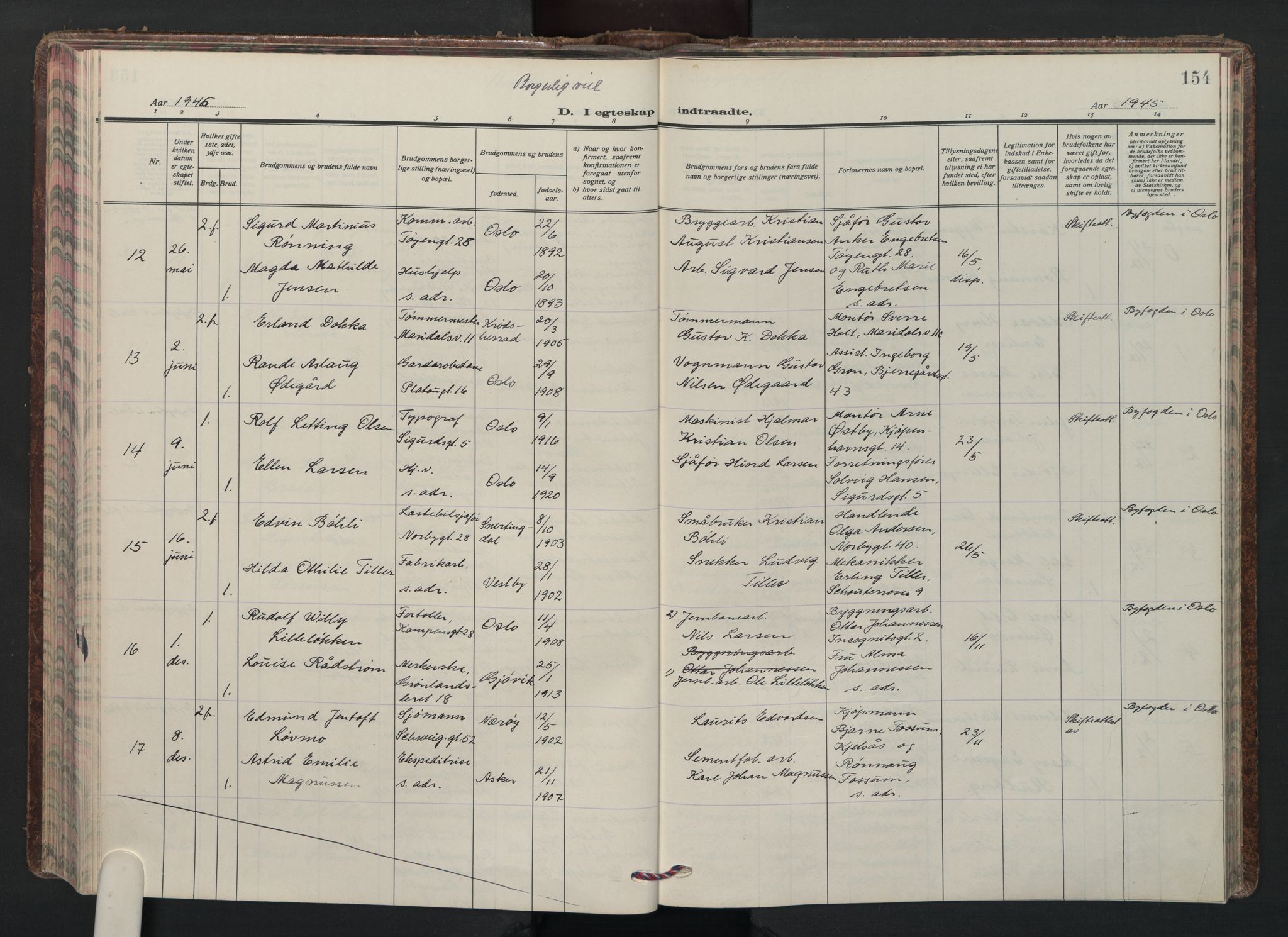 Grønland prestekontor Kirkebøker, AV/SAO-A-10848/F/Fa/L0020: Ministerialbok nr. 20, 1935-1946, s. 154