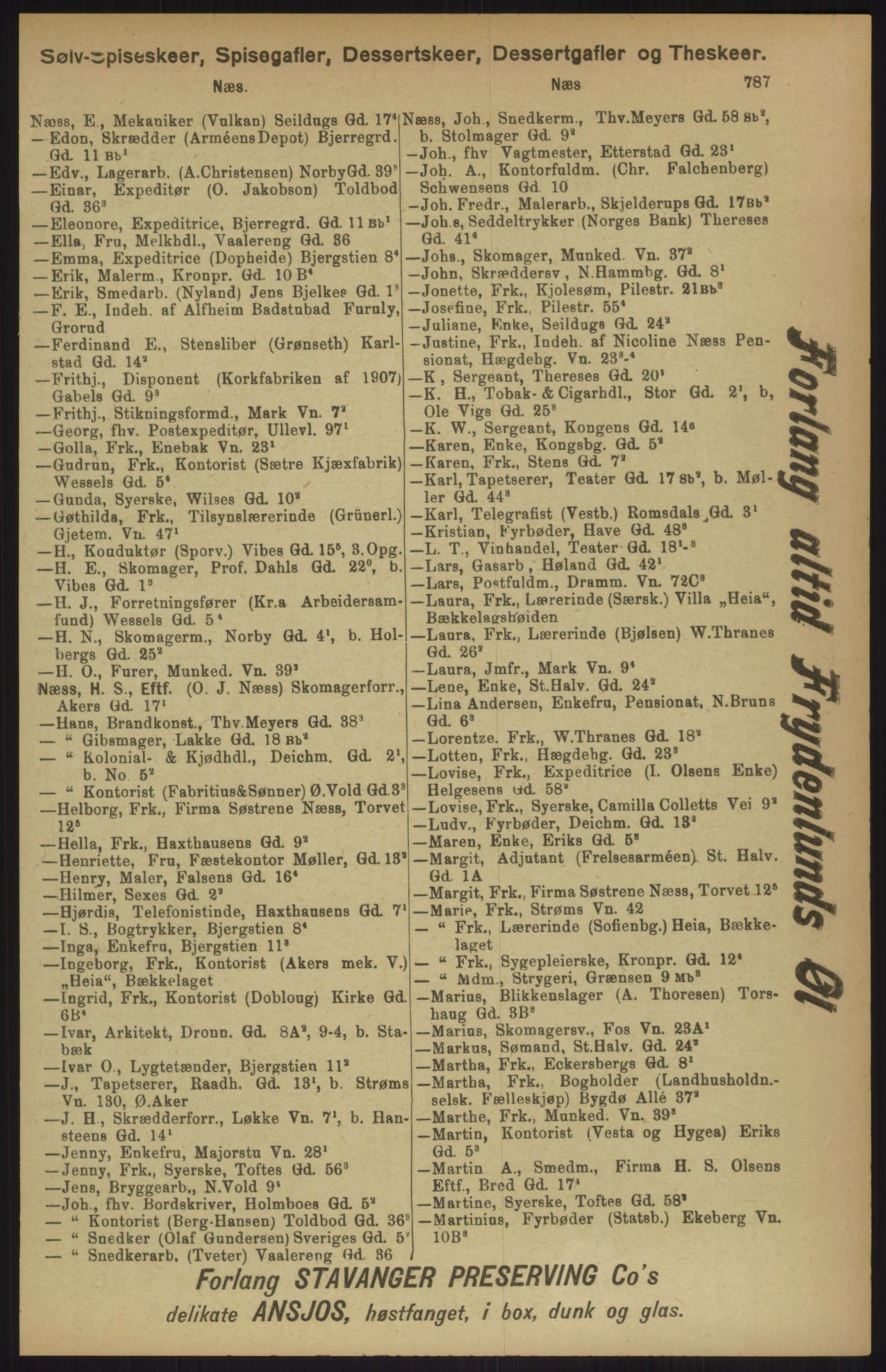 Kristiania/Oslo adressebok, PUBL/-, 1911, s. 787