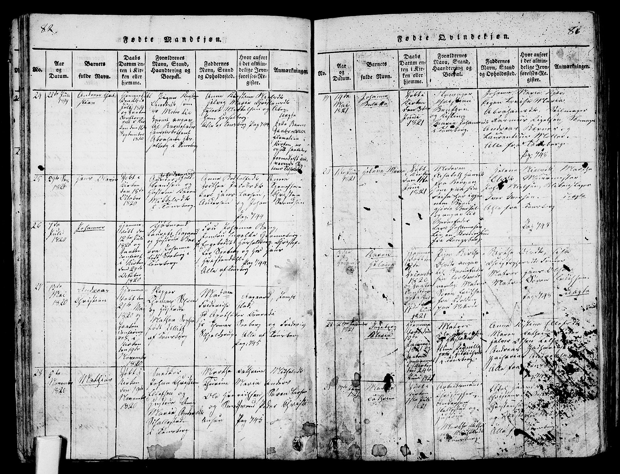 Tønsberg kirkebøker, AV/SAKO-A-330/F/Fa/L0004: Ministerialbok nr. I 4, 1813-1826, s. 82-83