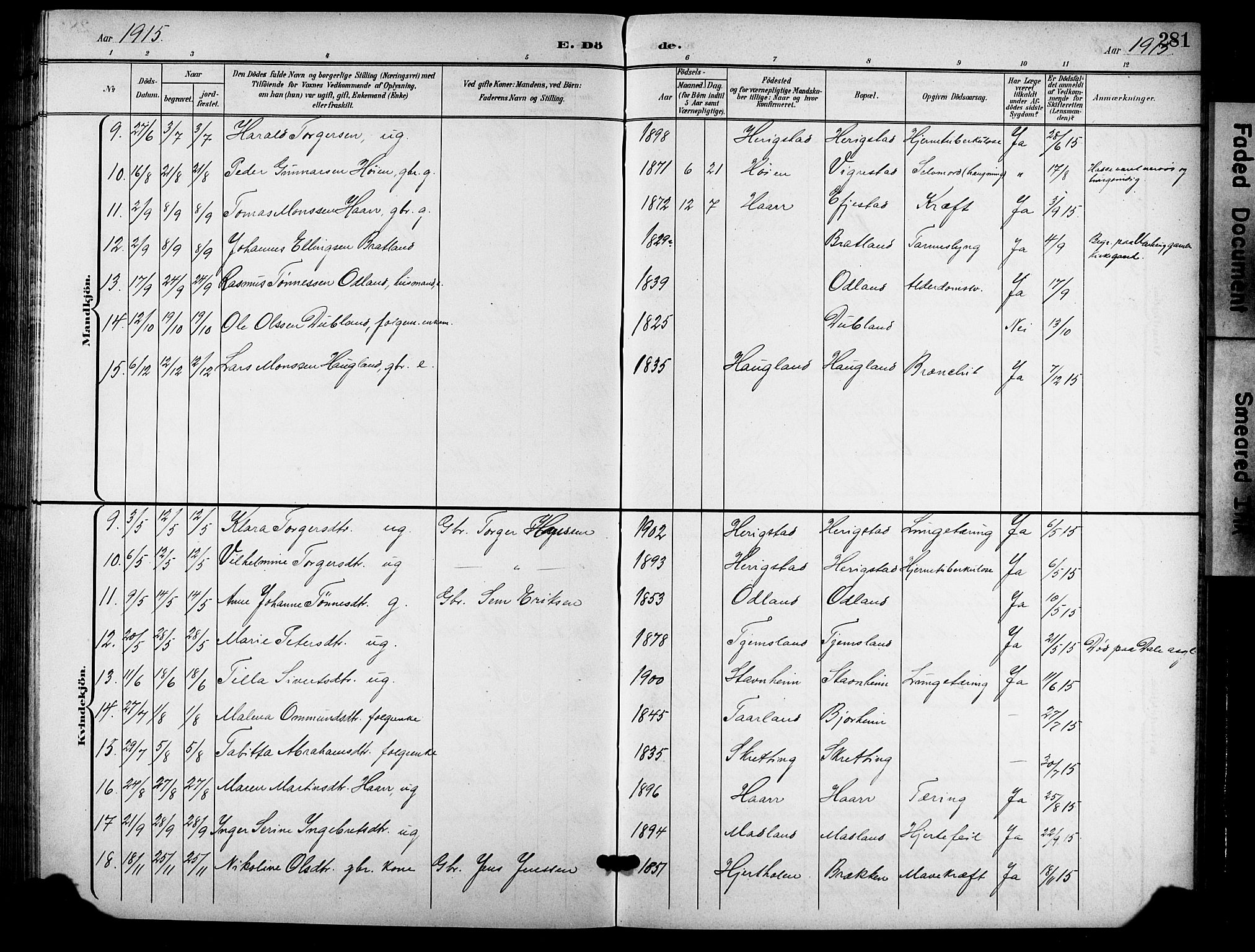 Hå sokneprestkontor, AV/SAST-A-101801/001/30BB/L0006: Klokkerbok nr. B 6, 1900-1924, s. 281