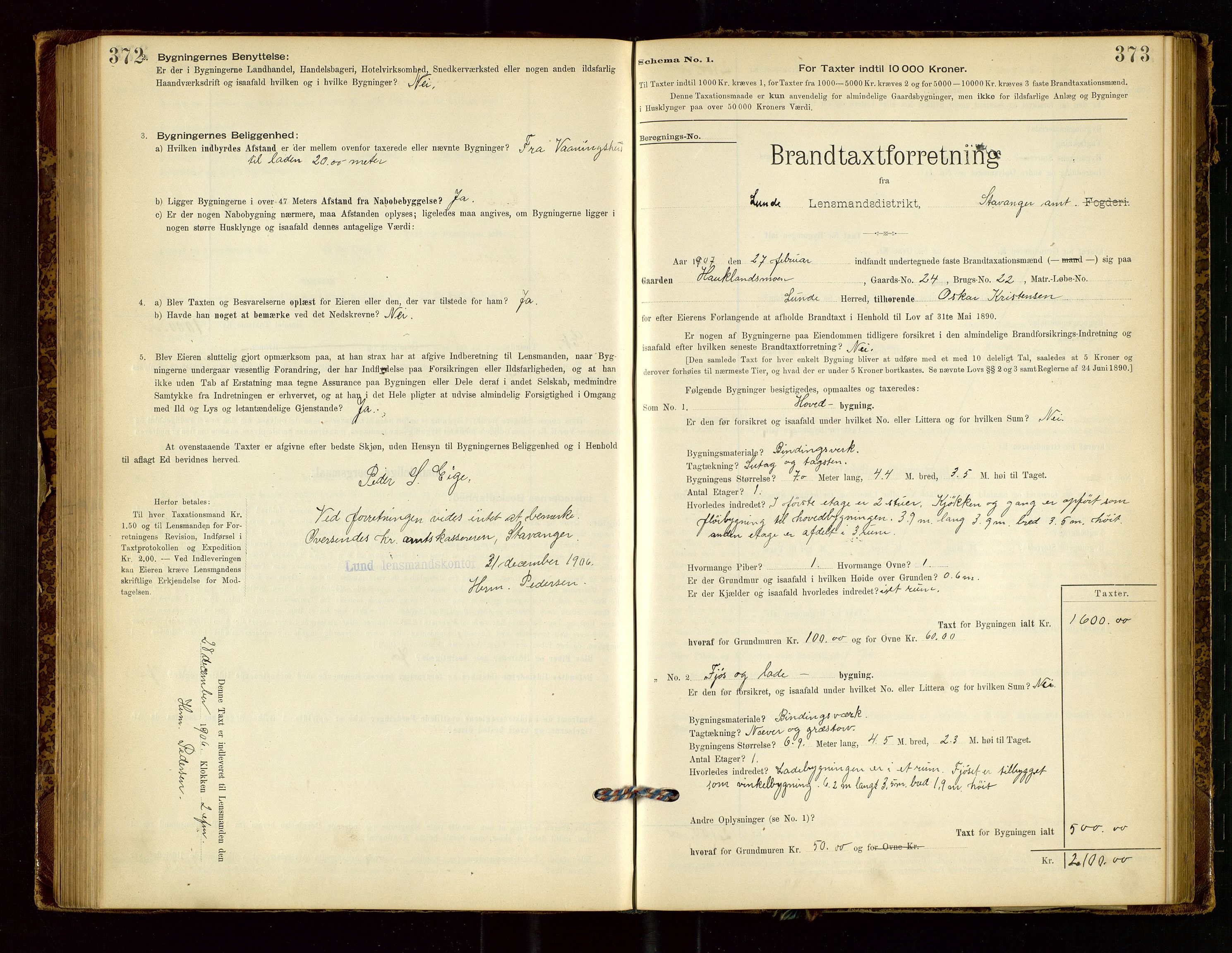Lund lensmannskontor, AV/SAST-A-100303/Gob/L0001: "Brandtakstprotokol", 1894-1907, s. 372-373