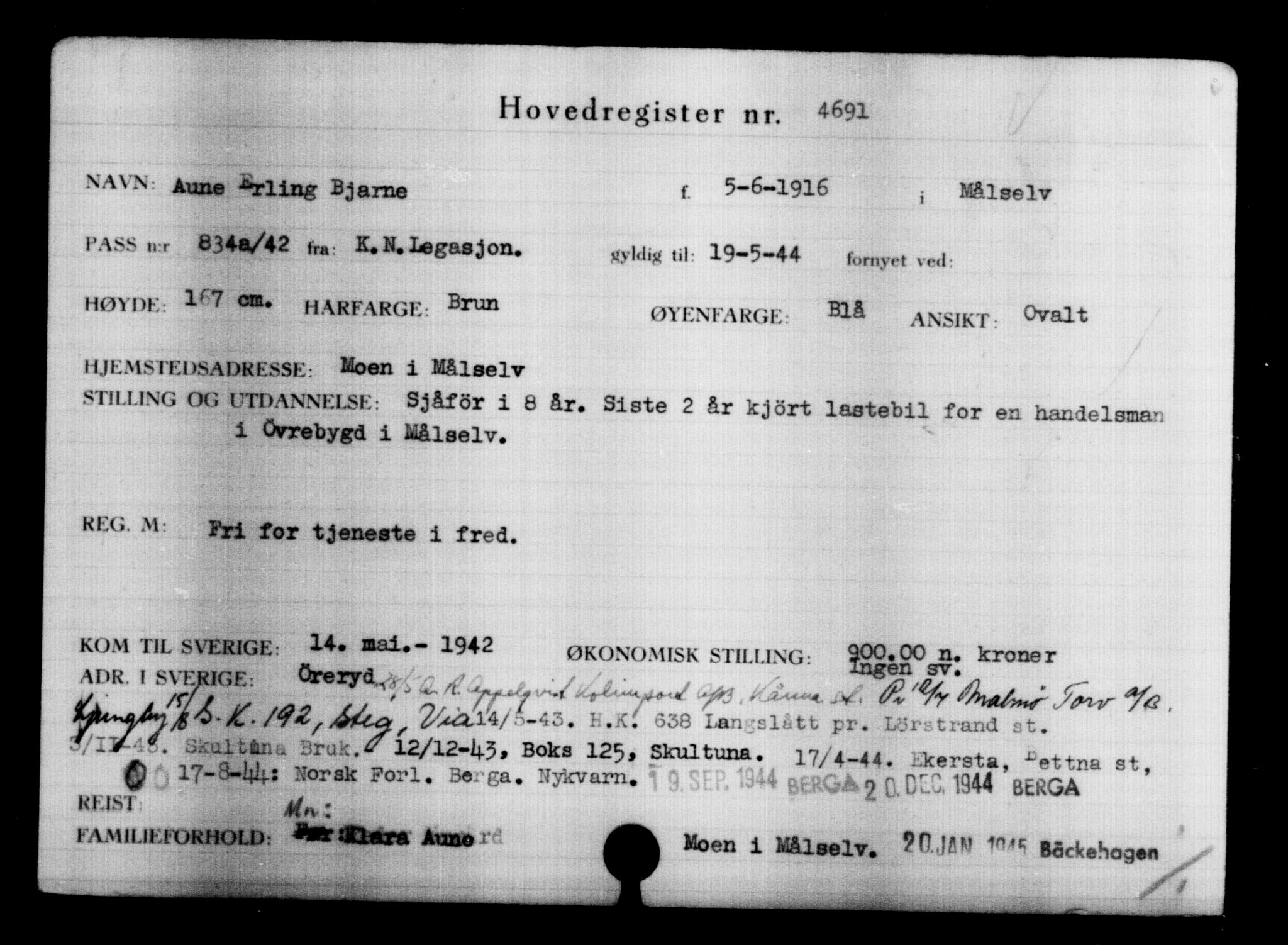 Den Kgl. Norske Legasjons Flyktningskontor, AV/RA-S-6753/V/Va/L0004: Kjesäterkartoteket.  Flyktningenr. 3496-6610, 1940-1945, s. 1413