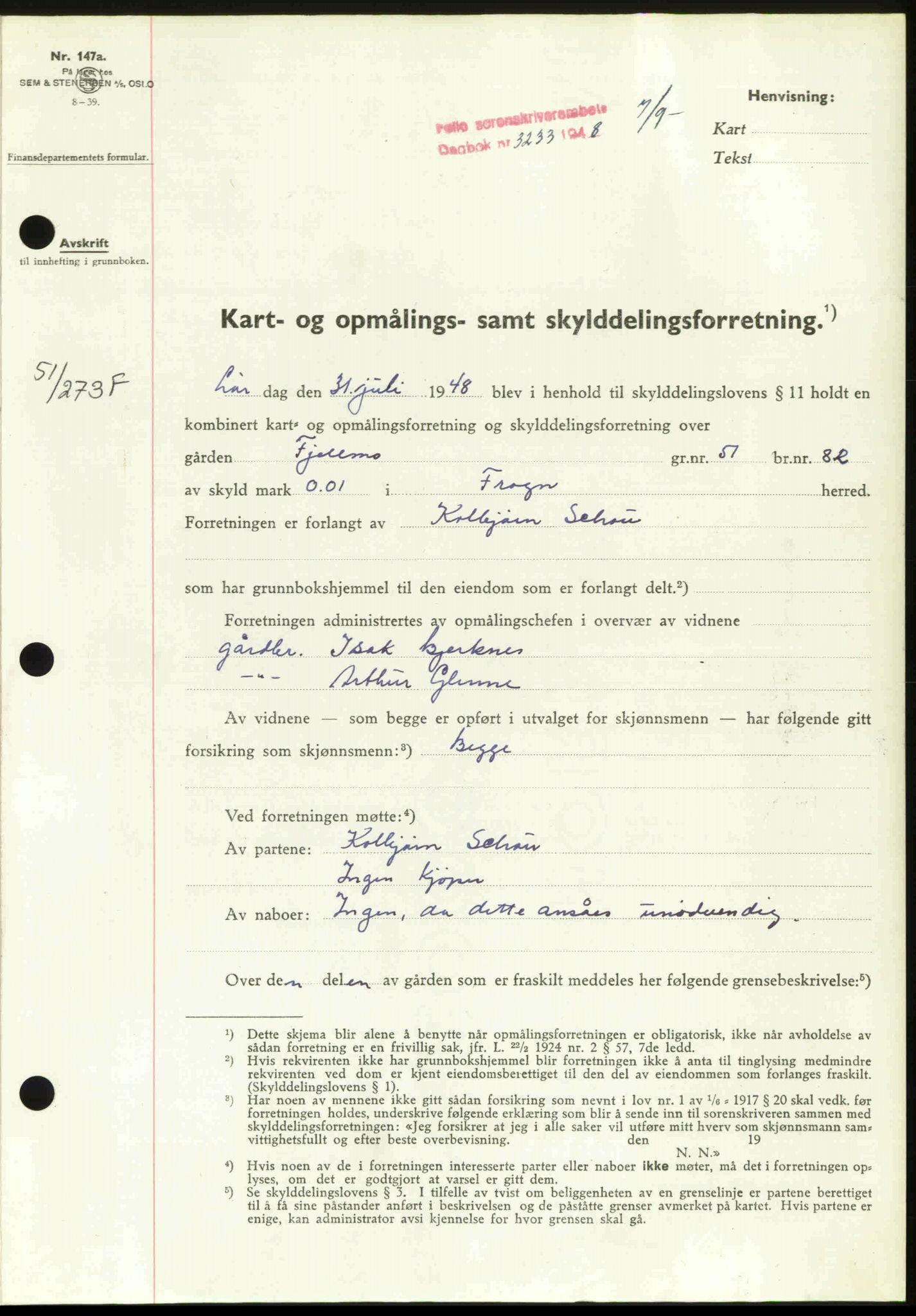 Follo sorenskriveri, SAO/A-10274/G/Ga/Gaa/L0085: Pantebok nr. I 85, 1948-1948, Dagboknr: 3233/1948