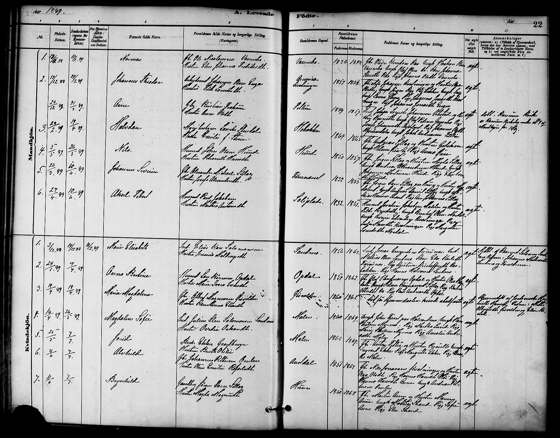 Ministerialprotokoller, klokkerbøker og fødselsregistre - Nord-Trøndelag, AV/SAT-A-1458/766/L0563: Ministerialbok nr. 767A01, 1881-1899, s. 22