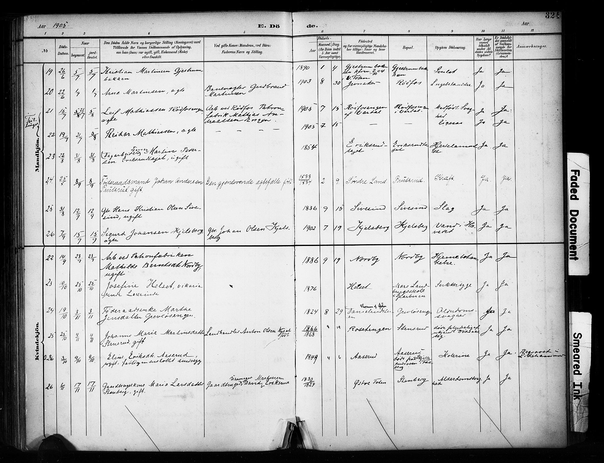 Vestre Toten prestekontor, AV/SAH-PREST-108/H/Ha/Haa/L0011: Ministerialbok nr. 11, 1895-1906, s. 324