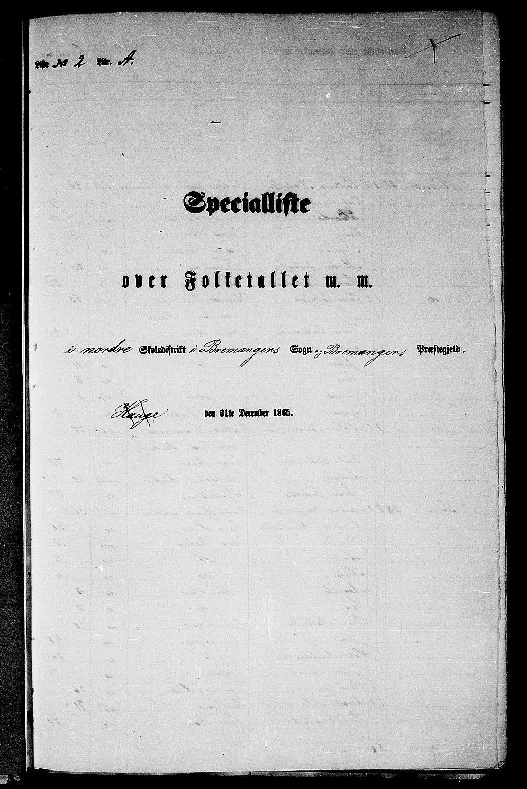 RA, Folketelling 1865 for 1438P Bremanger prestegjeld, 1865, s. 22