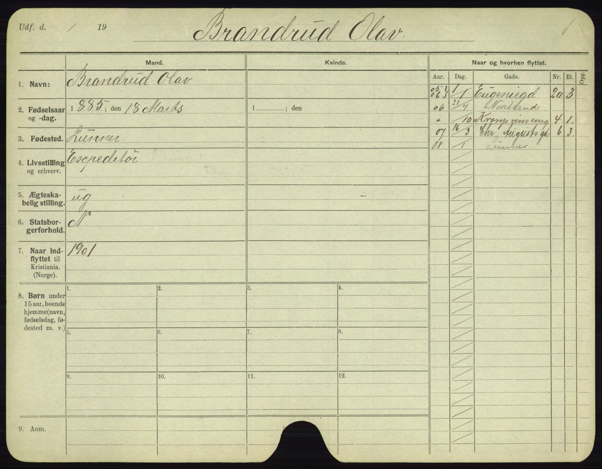 Oslo folkeregister, Registerkort, AV/SAO-A-11715/F/Fa/Fac/L0002: Menn, 1906-1914, s. 206a