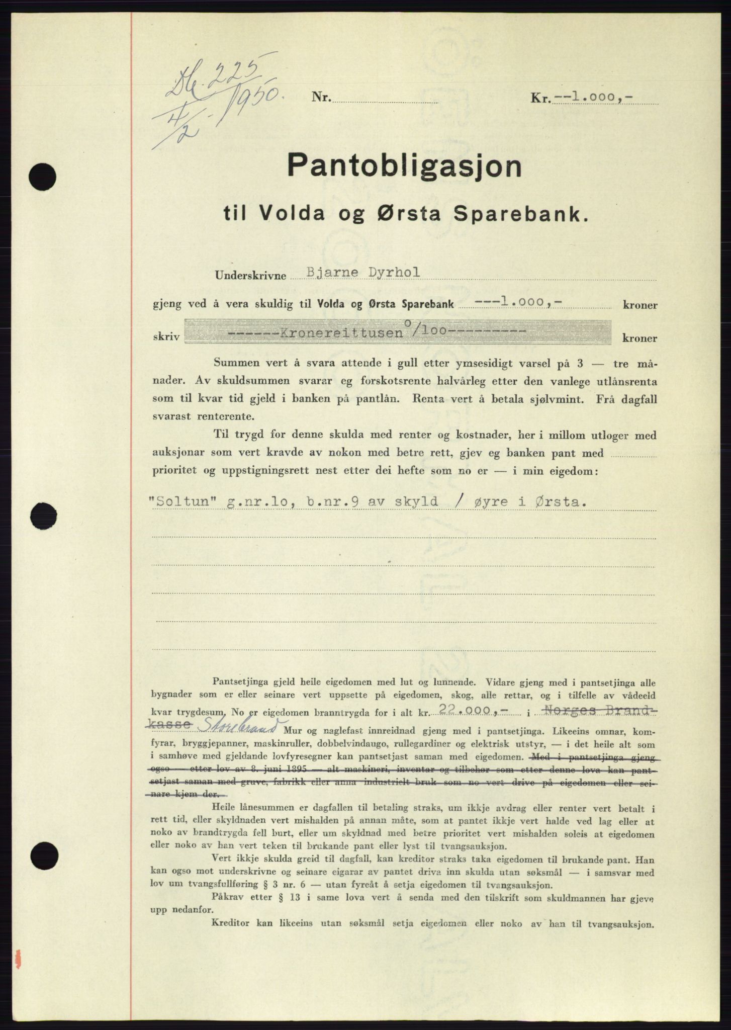 Søre Sunnmøre sorenskriveri, SAT/A-4122/1/2/2C/L0118: Pantebok nr. 6B, 1949-1950, Dagboknr: 225/1950