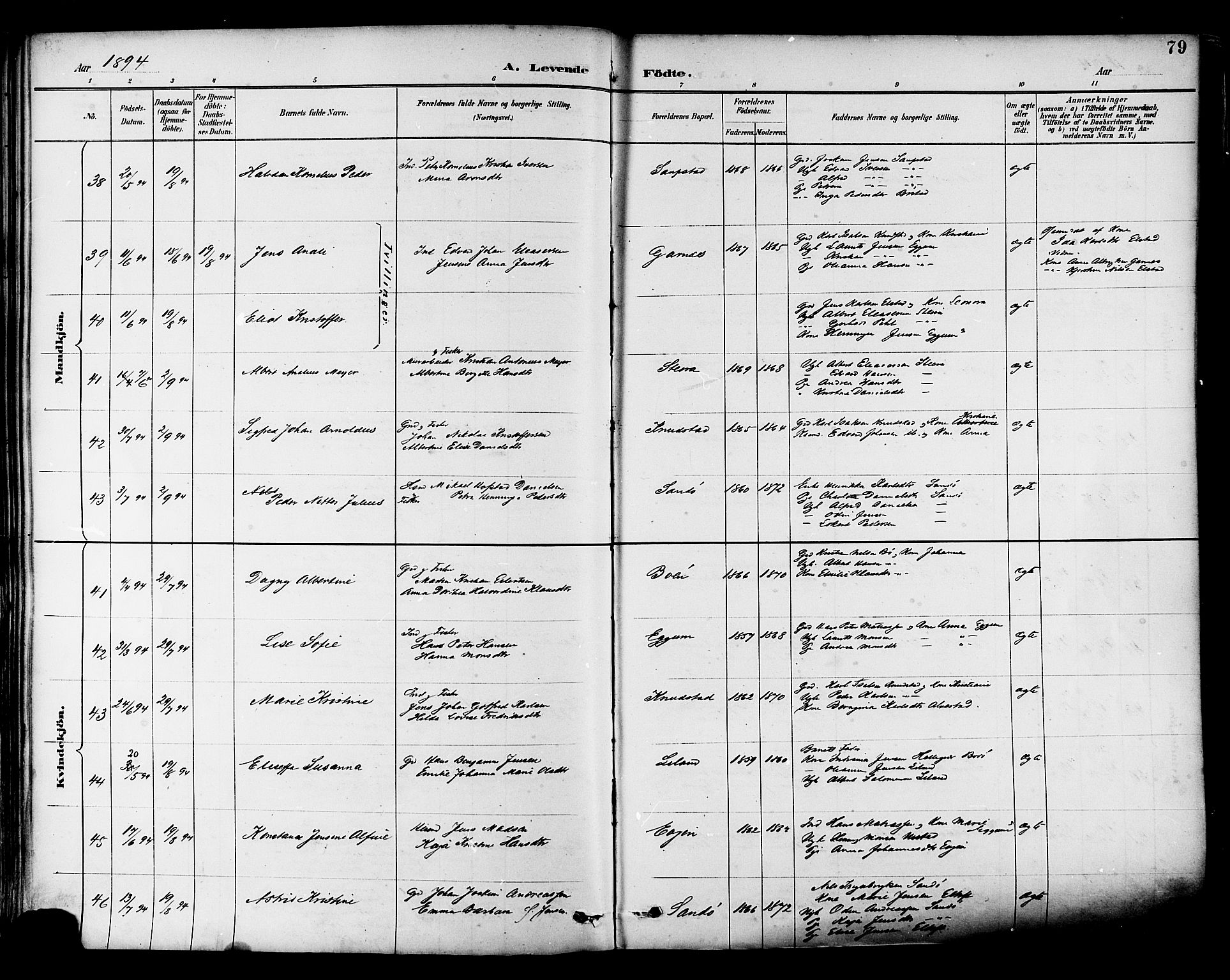 Ministerialprotokoller, klokkerbøker og fødselsregistre - Nordland, AV/SAT-A-1459/880/L1133: Ministerialbok nr. 880A07, 1888-1898, s. 79