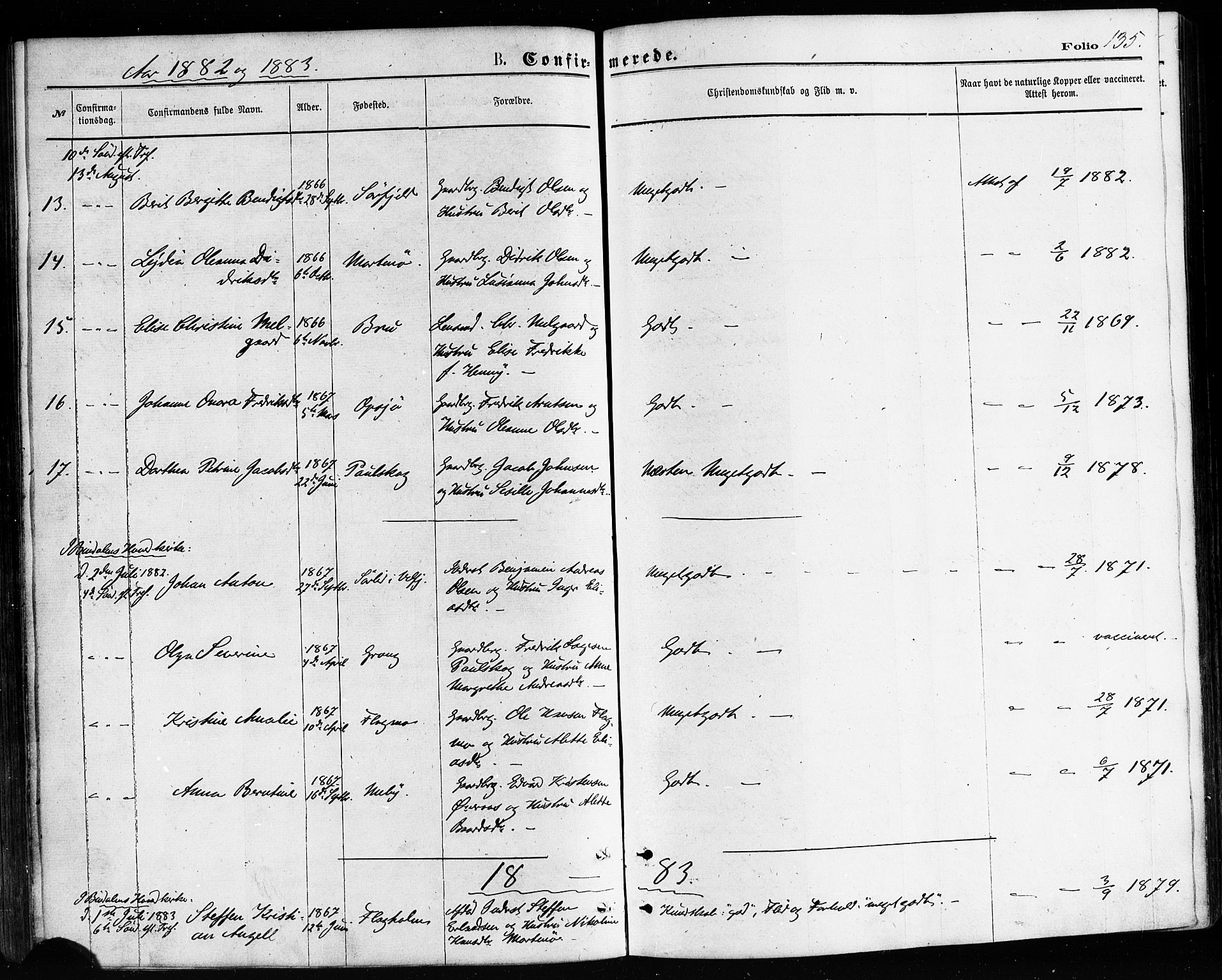 Ministerialprotokoller, klokkerbøker og fødselsregistre - Nordland, SAT/A-1459/814/L0225: Ministerialbok nr. 814A06, 1875-1885, s. 135
