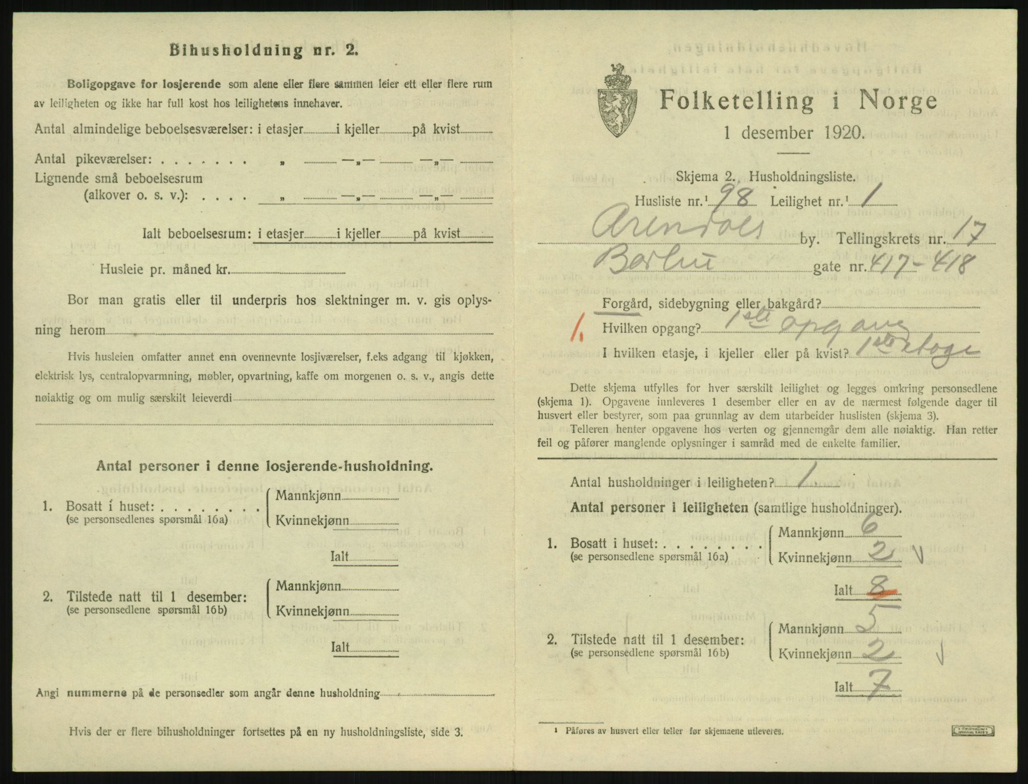 SAK, Folketelling 1920 for 0903 Arendal kjøpstad, 1920, s. 7850