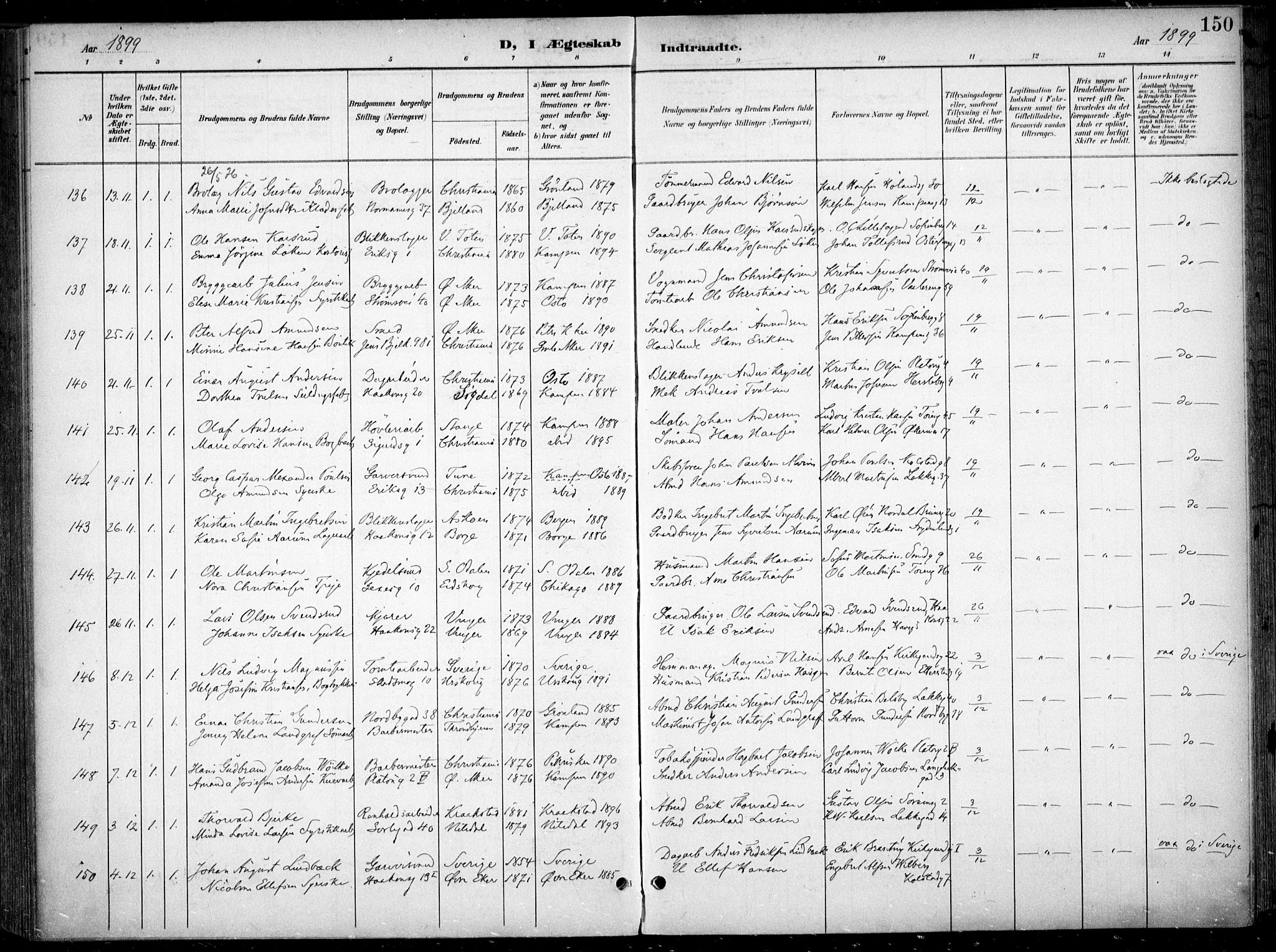 Kampen prestekontor Kirkebøker, AV/SAO-A-10853/F/Fa/L0009: Ministerialbok nr. I 9, 1899-1911, s. 150
