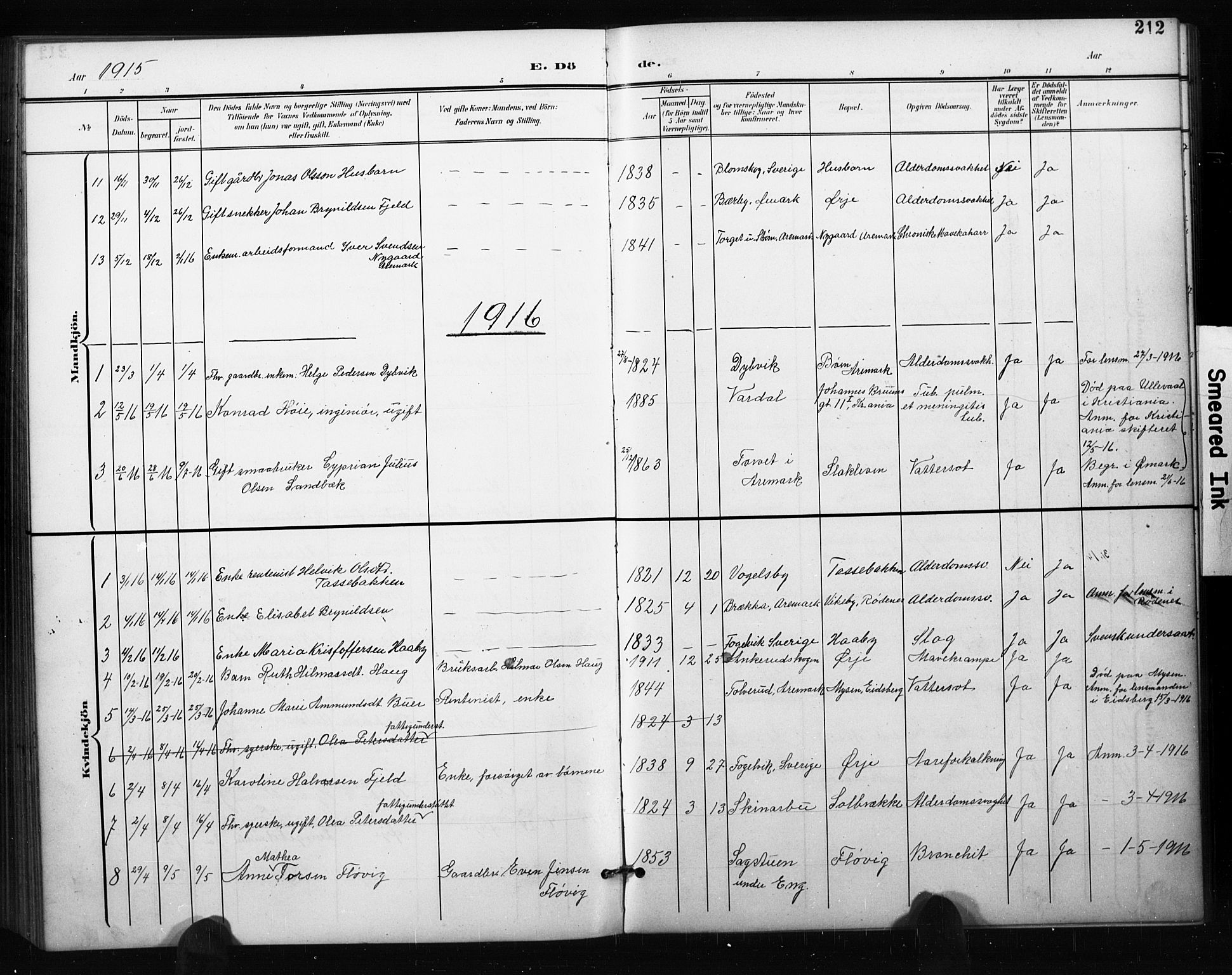 Aremark prestekontor Kirkebøker, AV/SAO-A-10899/G/Gb/L0001: Klokkerbok nr. II 1, 1901-1927, s. 212