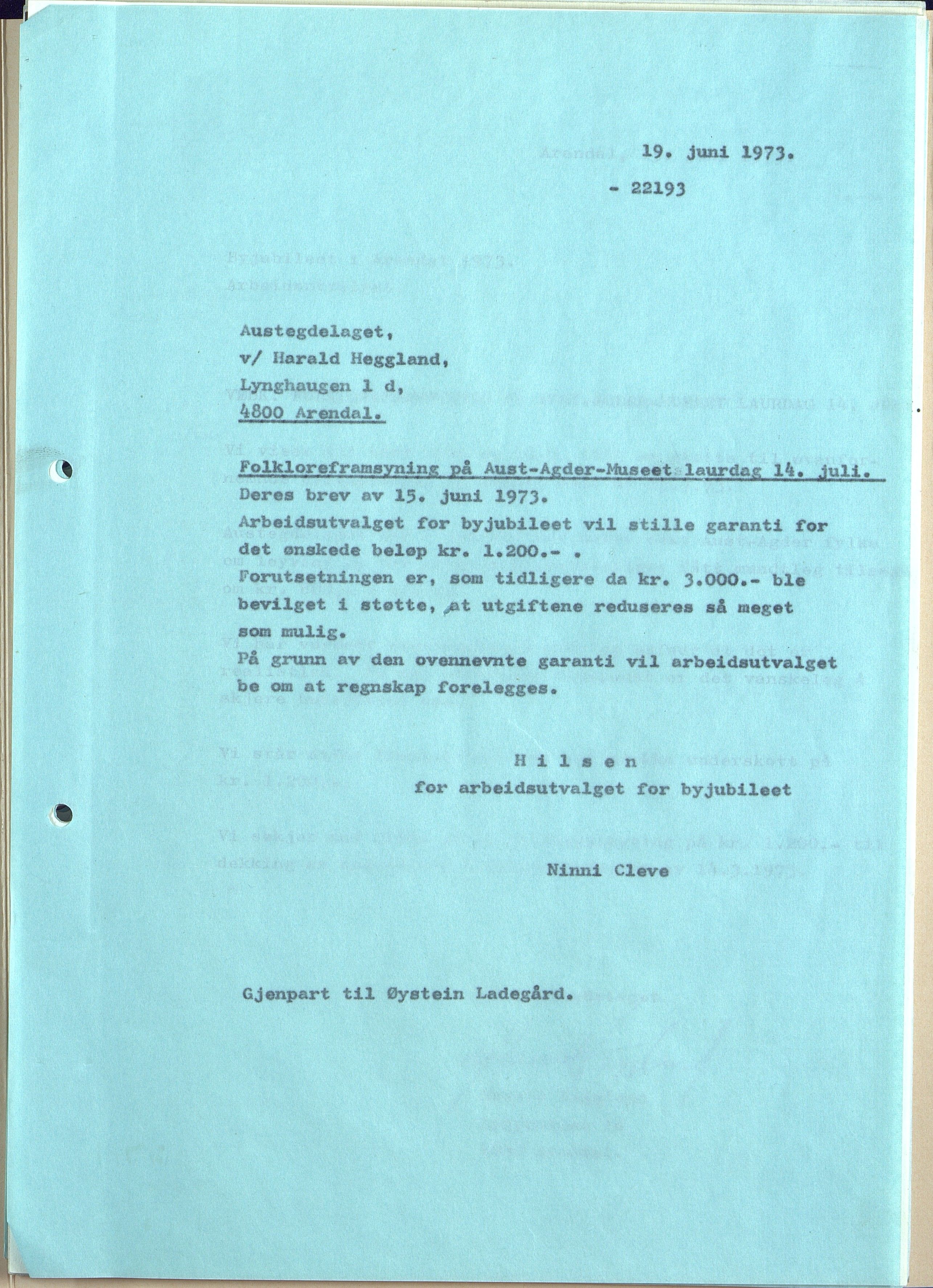 Byjubileet i Arendal 1973 , AAKS/KA0906-492a/E/E01/L0004: Spesielle arrangementer, 1971-1973