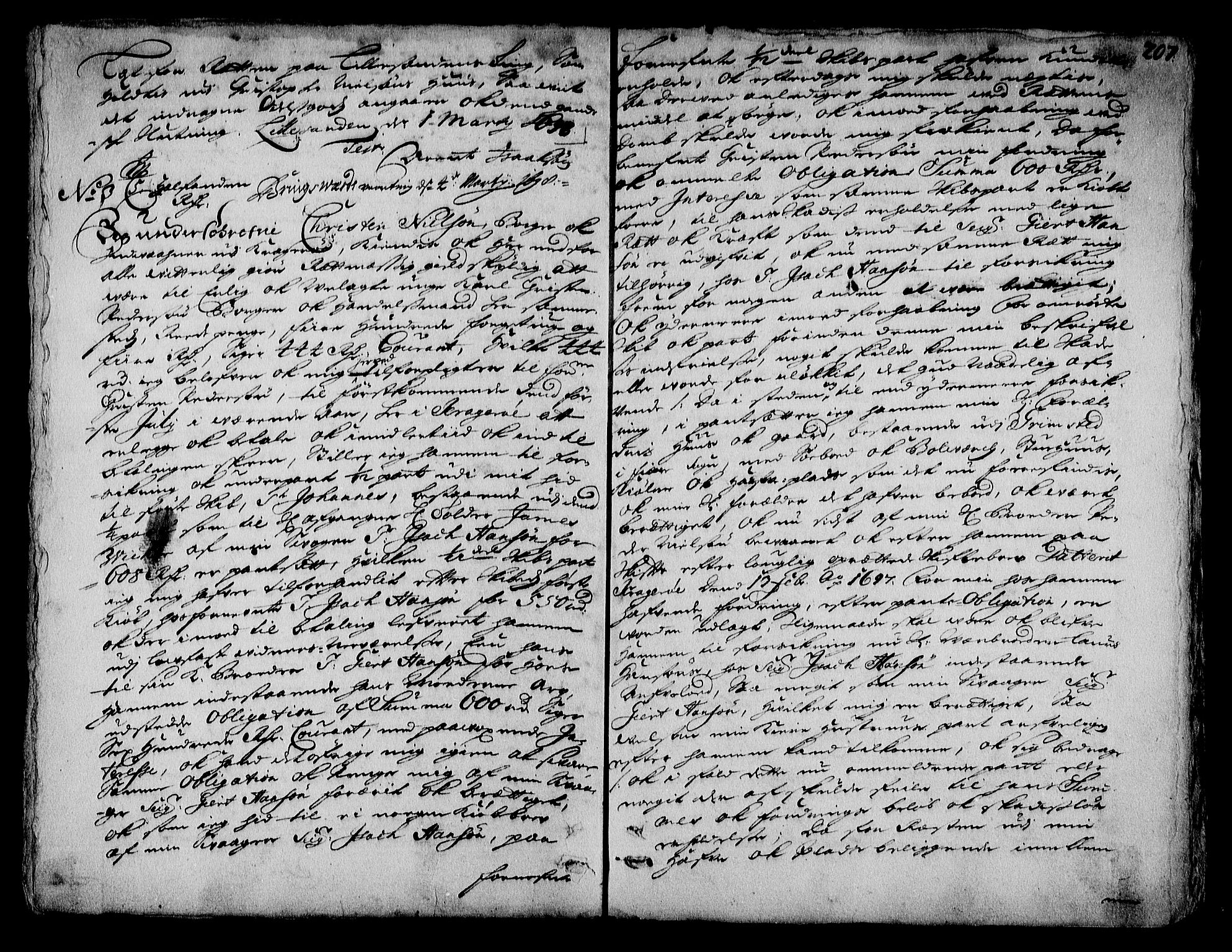 Nedenes sorenskriveri før 1824, SAK/1221-0007/G/Gb/L0001: Pantebok nr. 1, 1696-1698, s. 207