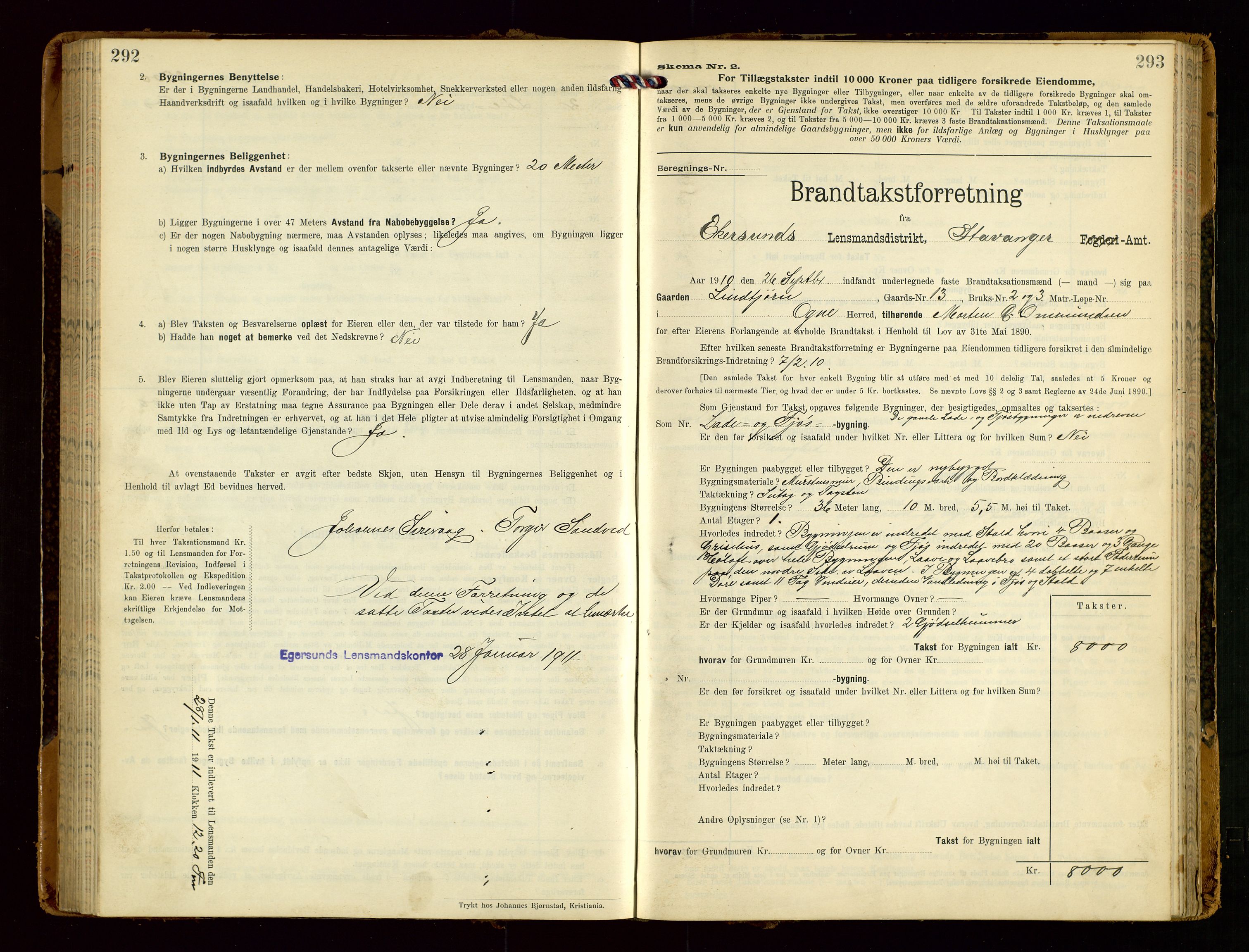 Eigersund lensmannskontor, AV/SAST-A-100171/Gob/L0002: "Brandtakstprotokol", 1910-1916, s. 292-293