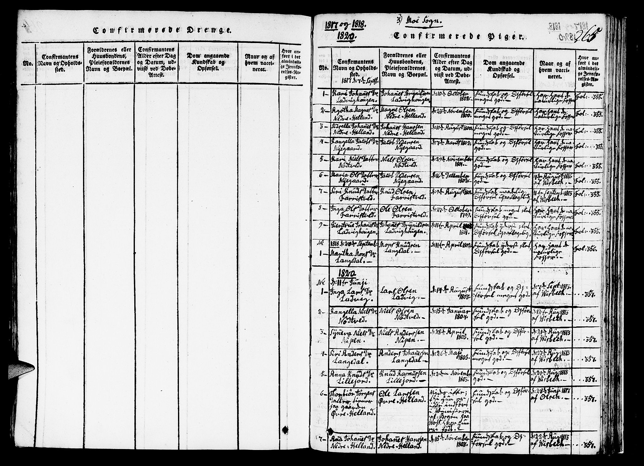 Hosanger sokneprestembete, SAB/A-75801/H/Haa: Ministerialbok nr. A 5, 1815-1824, s. 265