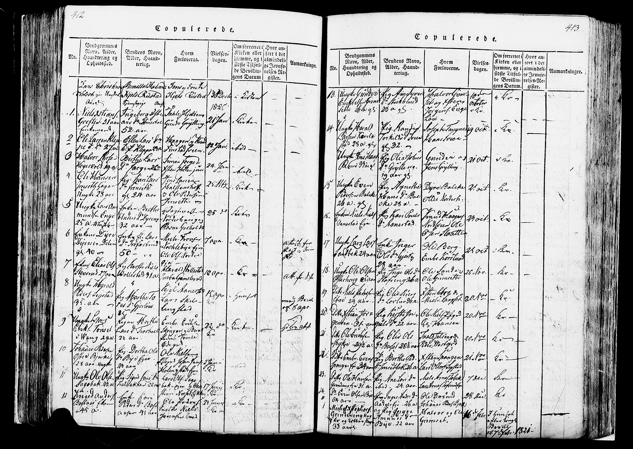 Løten prestekontor, AV/SAH-PREST-022/K/Ka/L0005: Ministerialbok nr. 5, 1814-1832, s. 412-413