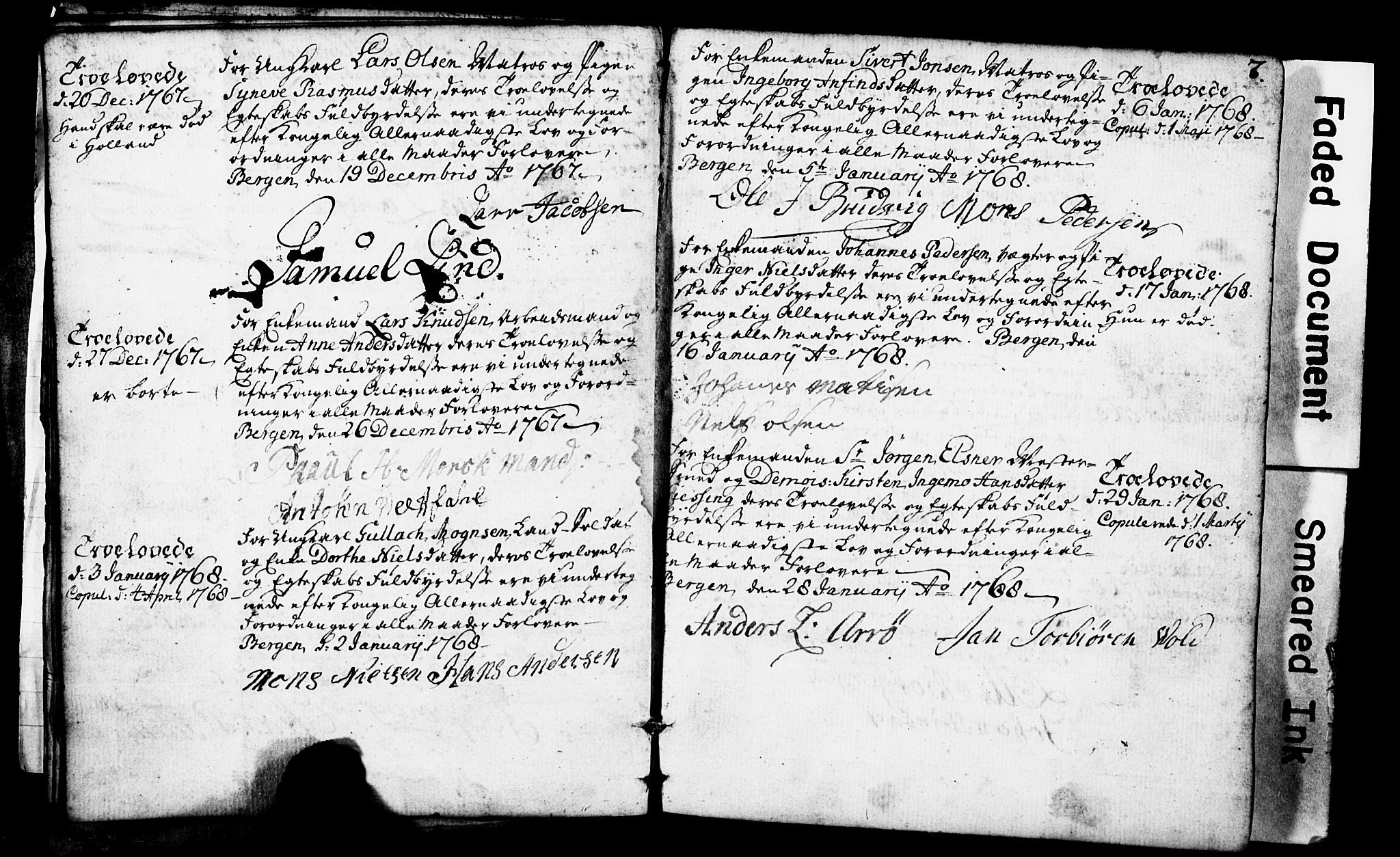 Domkirken sokneprestembete, SAB/A-74801: Forlovererklæringer nr. II.5.1, 1767-1792, s. 7