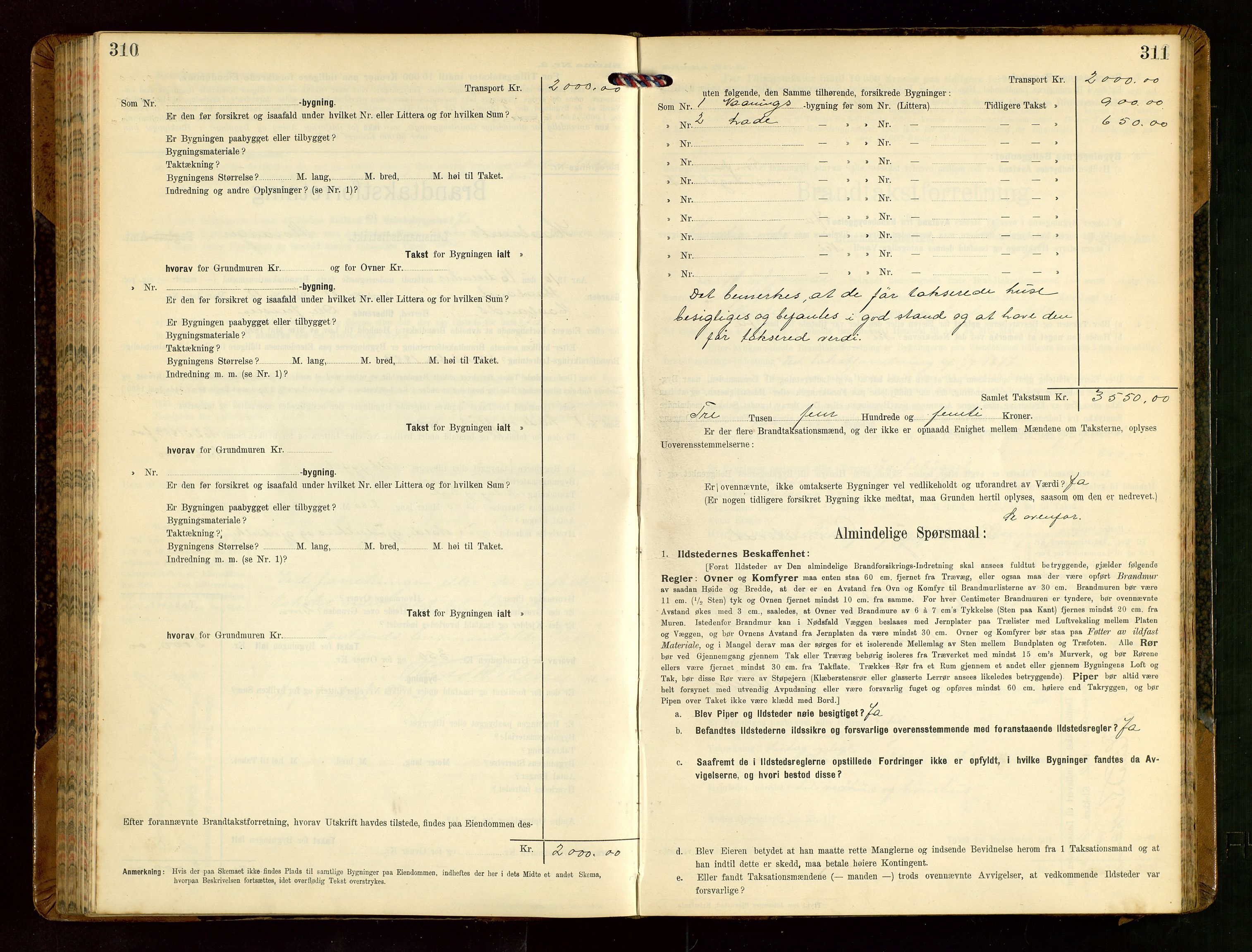 Håland lensmannskontor, AV/SAST-A-100100/Gob/L0004: Branntakstprotokoll - skjematakst. Register i boken., 1913-1915, s. 310-311