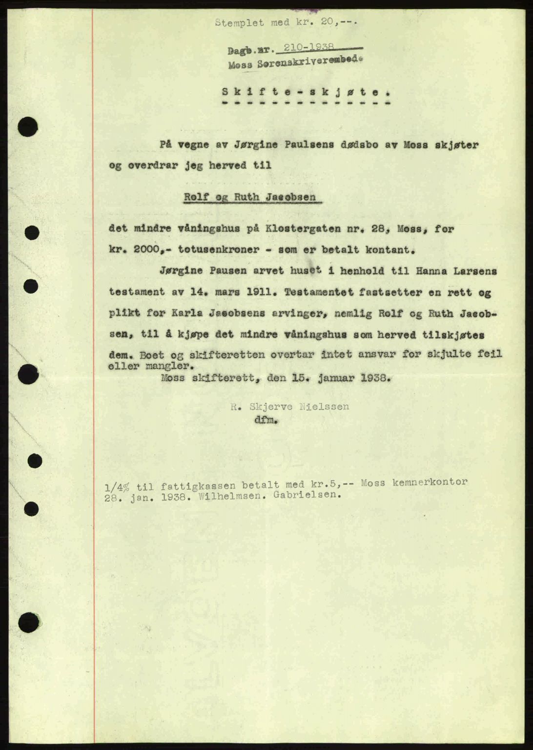 Moss sorenskriveri, SAO/A-10168: Pantebok nr. A3, 1937-1938, Dagboknr: 210/1938