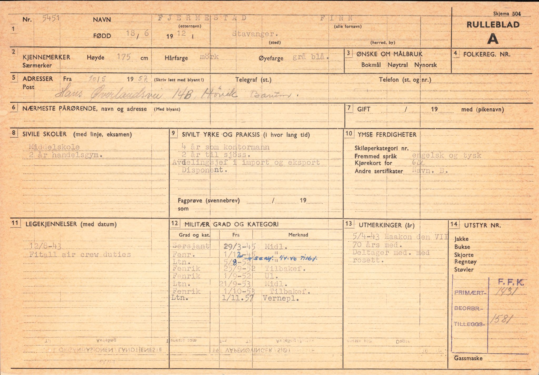 Forsvaret, Forsvarets overkommando/Luftforsvarsstaben, AV/RA-RAFA-4079/P/Pa/L0029: Personellpapirer, 1912, s. 392