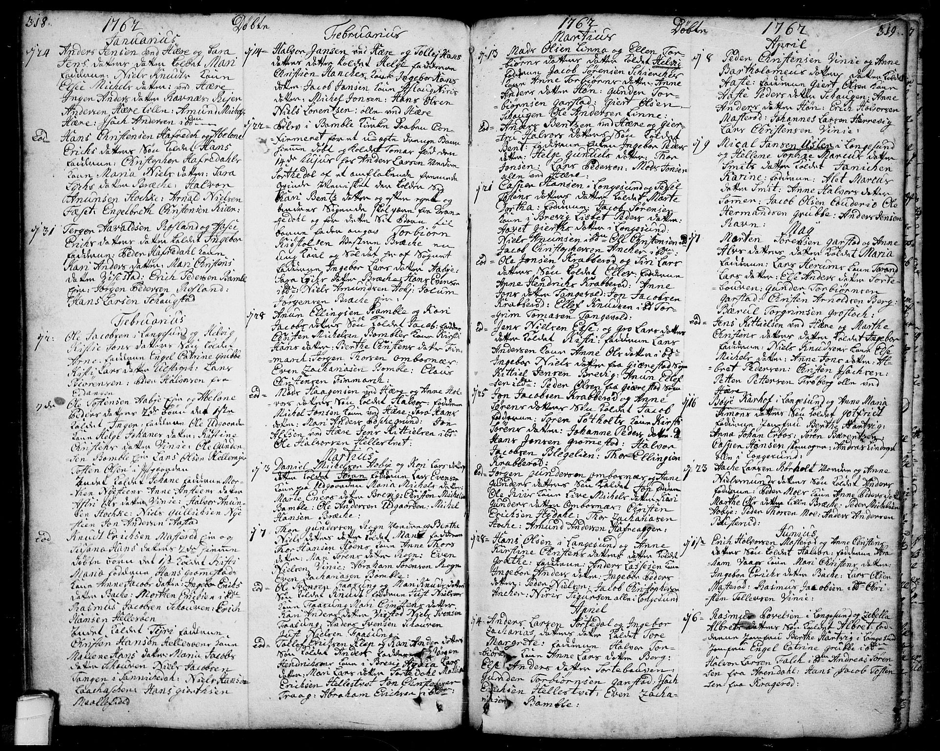 Bamble kirkebøker, AV/SAKO-A-253/F/Fa/L0001: Ministerialbok nr. I 1, 1702-1774, s. 318-319
