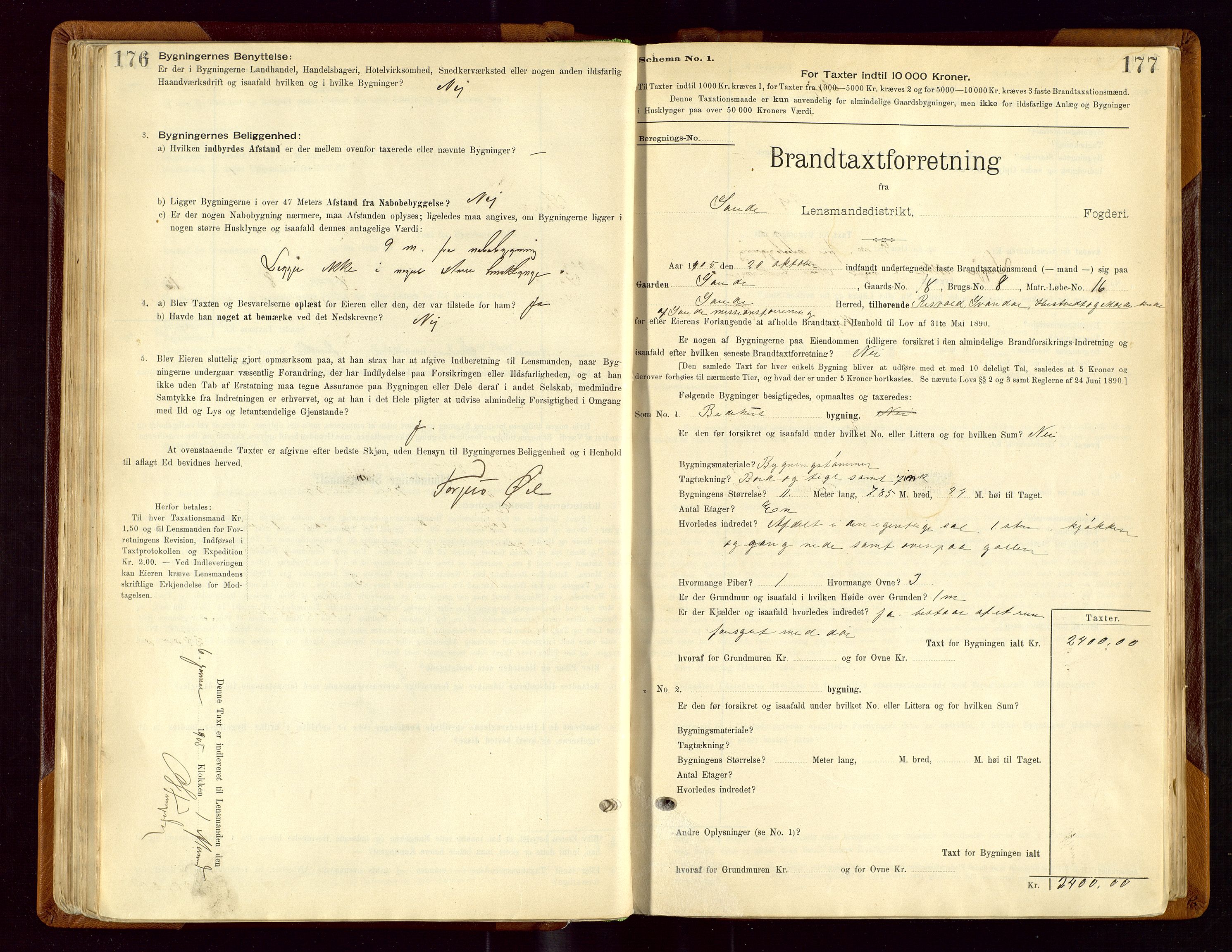 Sauda lensmannskontor, SAST/A-100177/Gob/L0001: Branntakstprotokoll - skjematakst, 1894-1914, s. 176-177