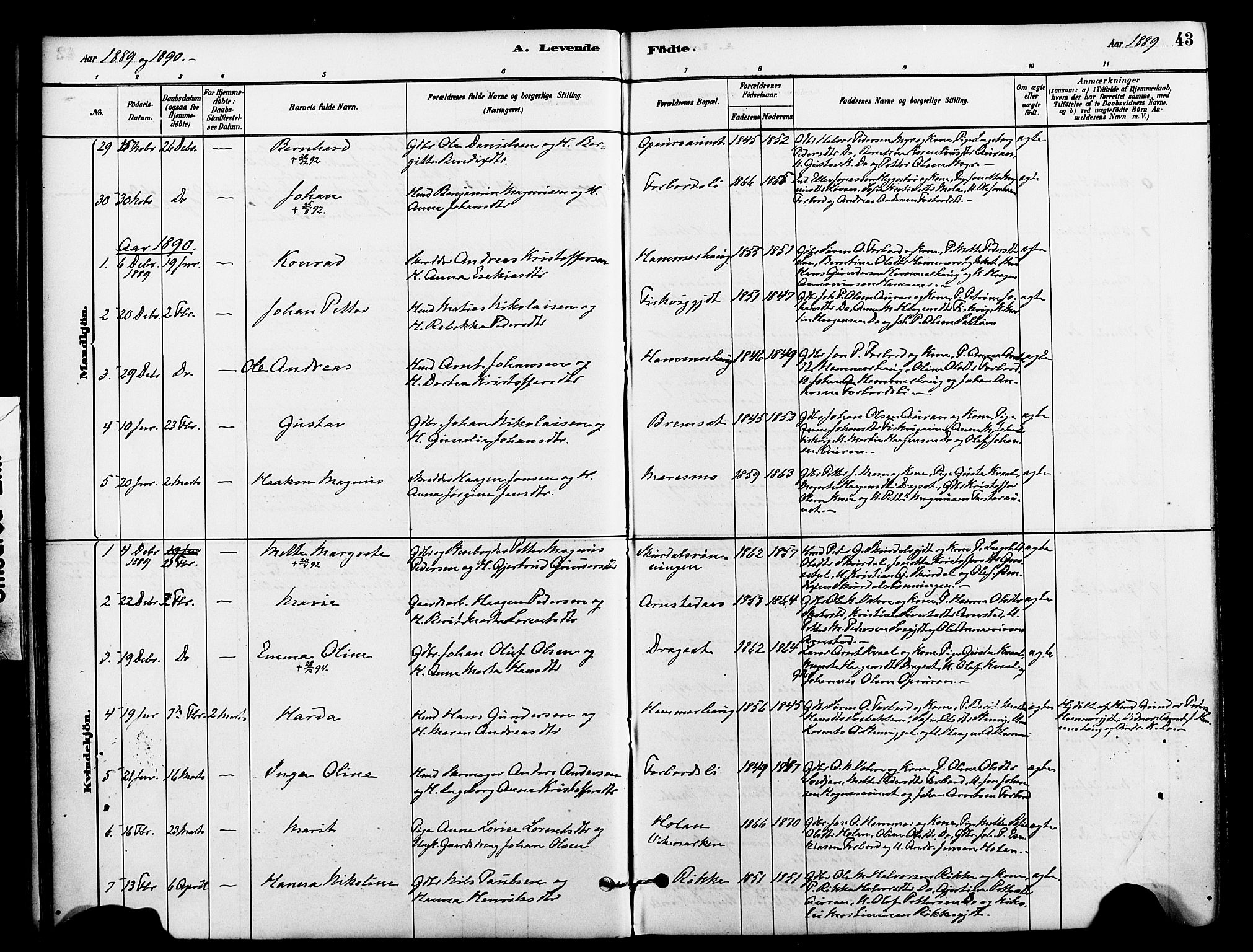 Ministerialprotokoller, klokkerbøker og fødselsregistre - Nord-Trøndelag, SAT/A-1458/712/L0100: Ministerialbok nr. 712A01, 1880-1900, s. 43