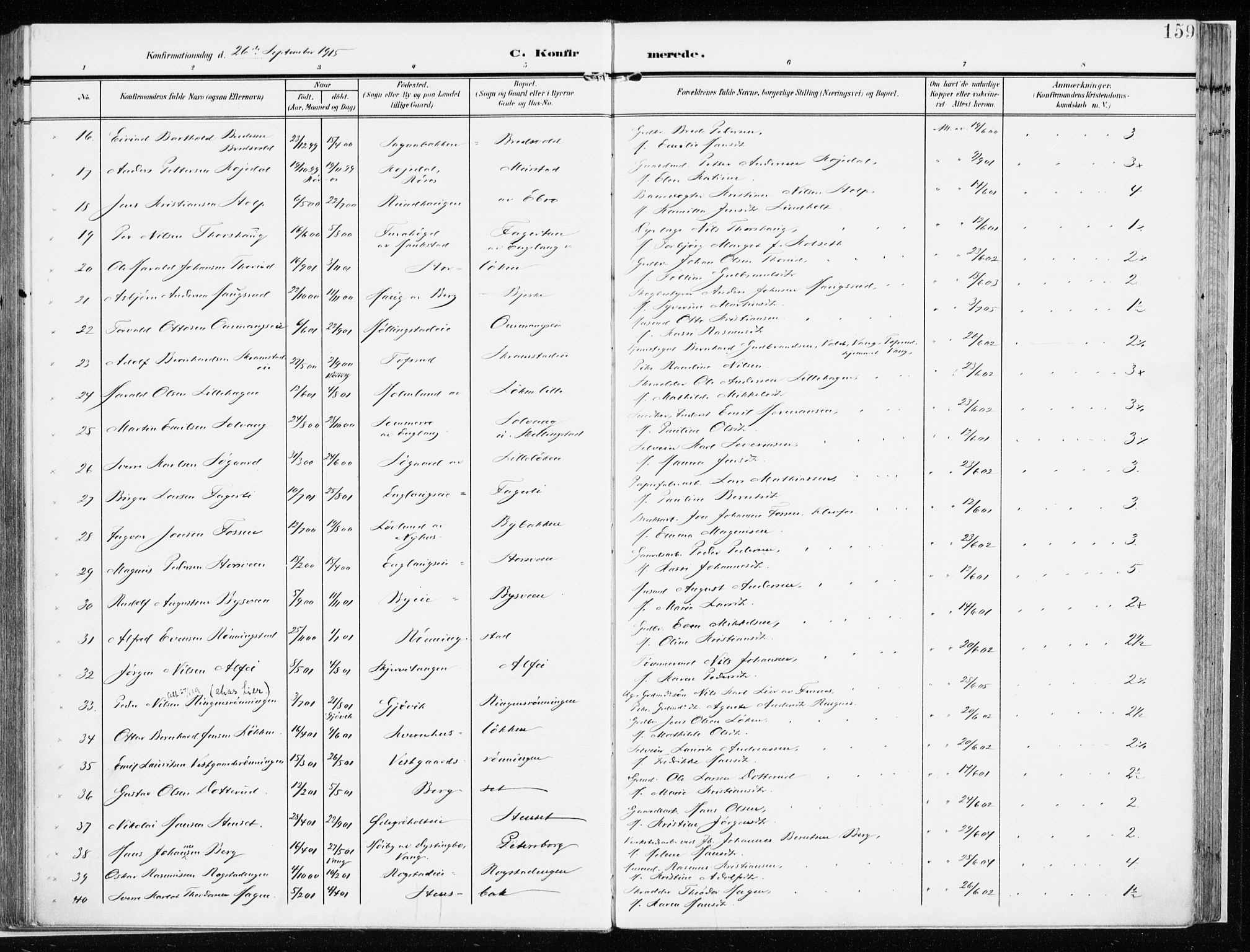 Løten prestekontor, AV/SAH-PREST-022/K/Ka/L0011: Ministerialbok nr. 11, 1908-1917, s. 159
