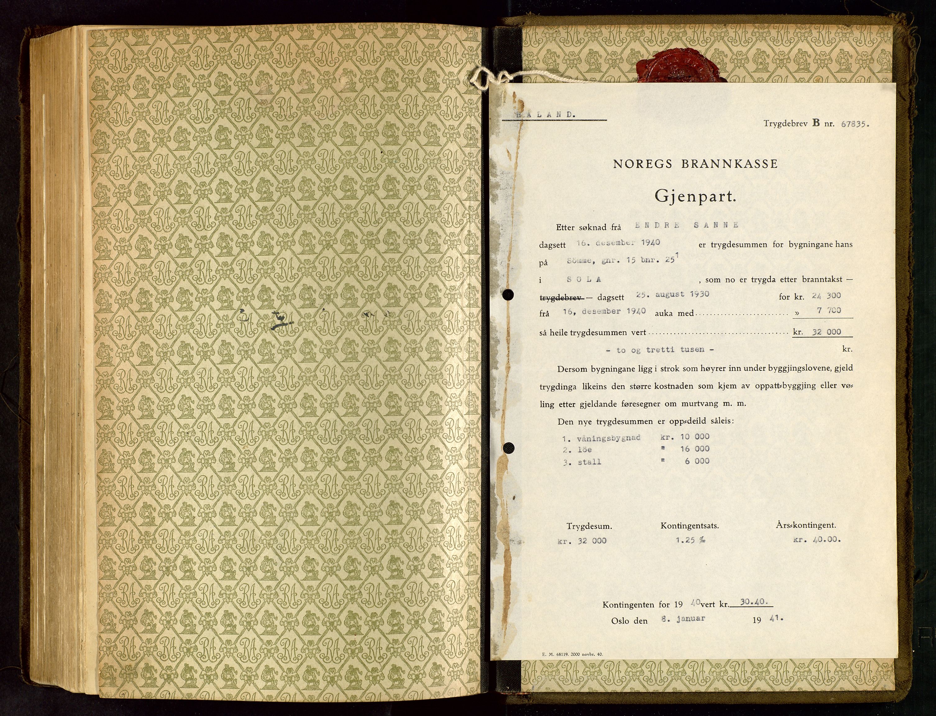 Håland lensmannskontor, AV/SAST-A-100100/Go/L0005: "Brandtakstprotokoll"  Register i boken., 1929-1948