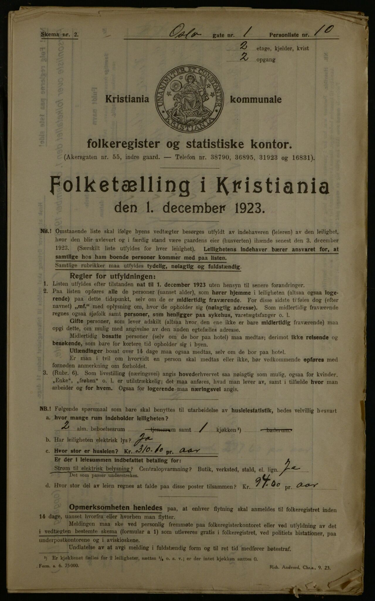 OBA, Kommunal folketelling 1.12.1923 for Kristiania, 1923, s. 84974