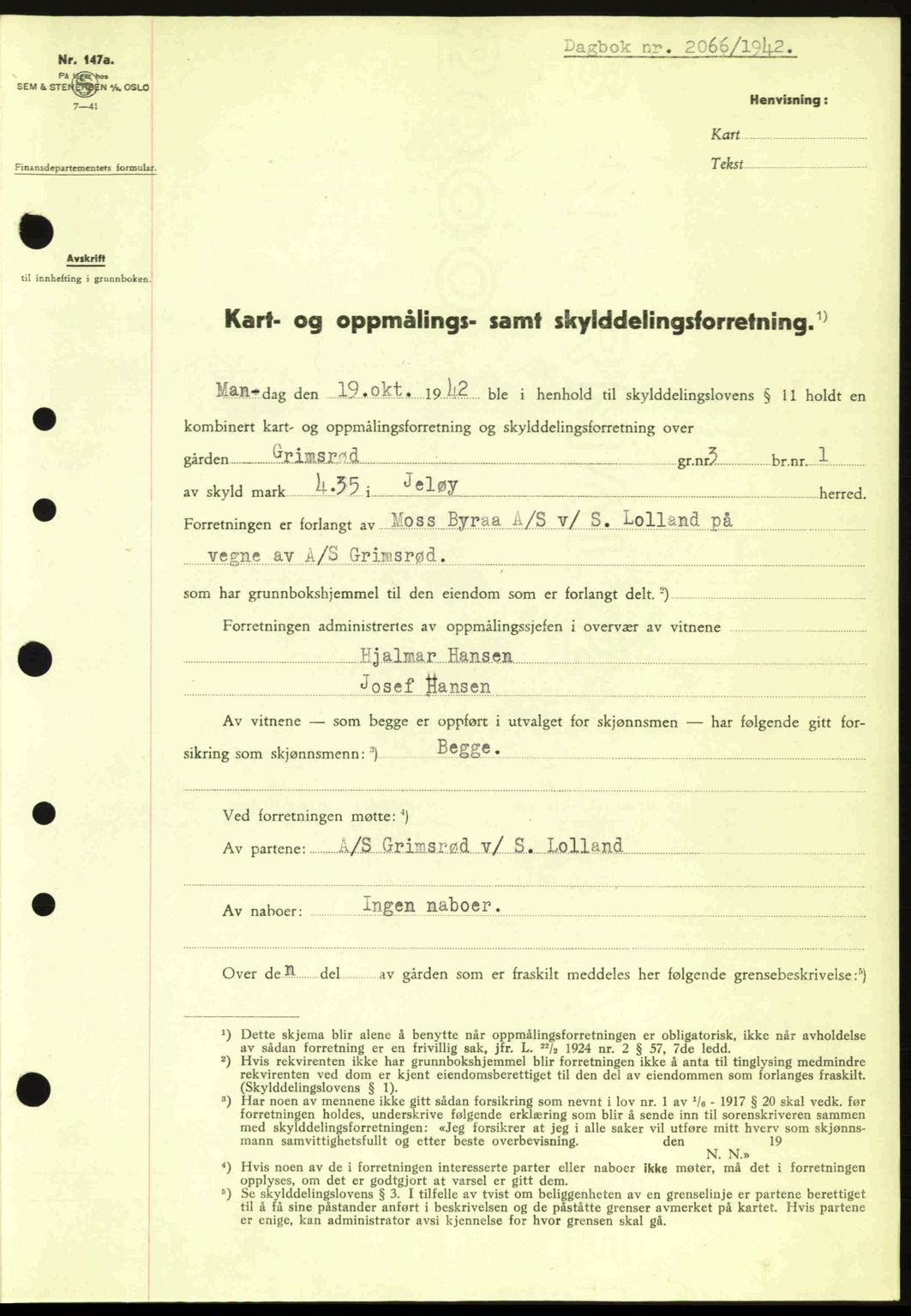 Moss sorenskriveri, SAO/A-10168: Pantebok nr. A10, 1942-1943, Dagboknr: 2066/1942