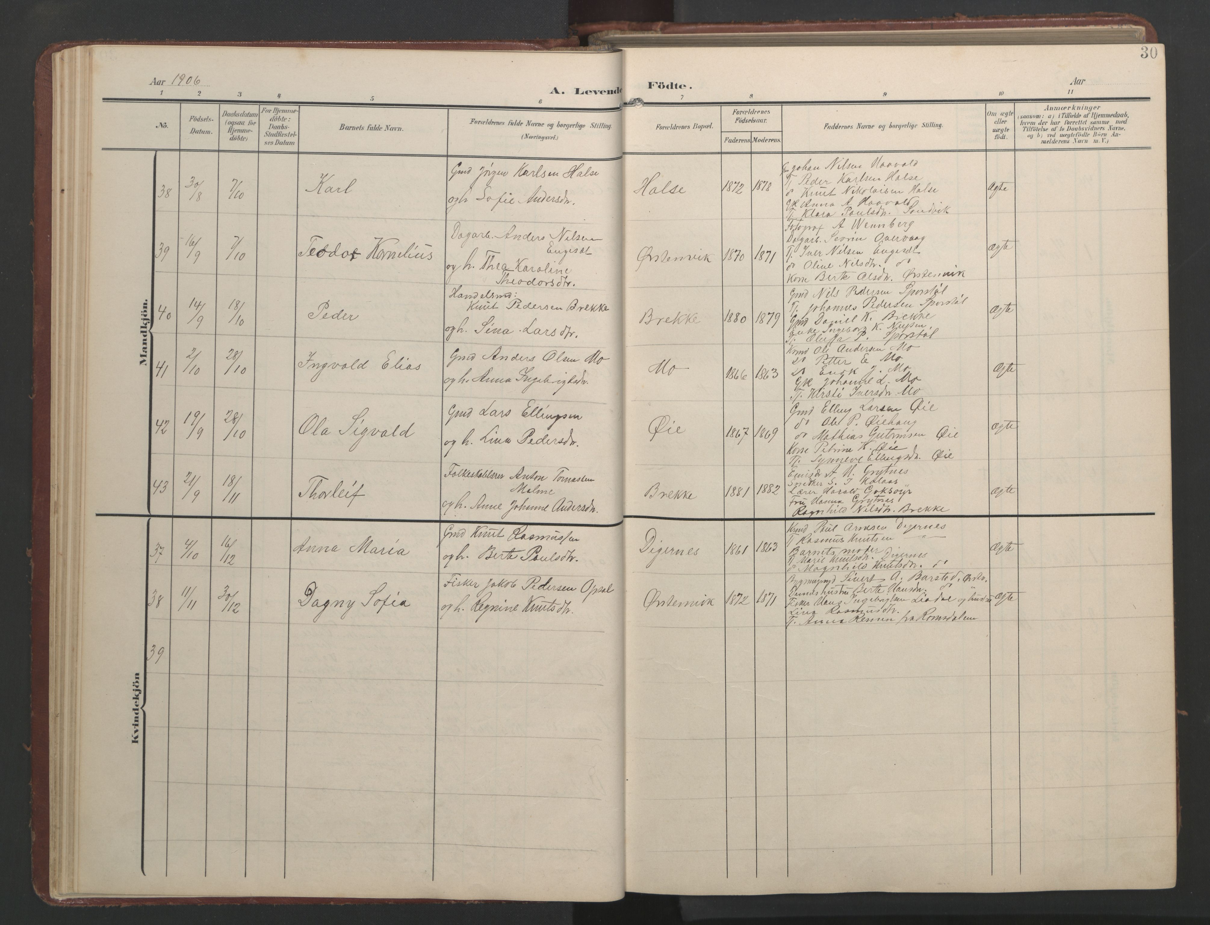 Ministerialprotokoller, klokkerbøker og fødselsregistre - Møre og Romsdal, AV/SAT-A-1454/513/L0190: Klokkerbok nr. 513C04, 1904-1926, s. 30