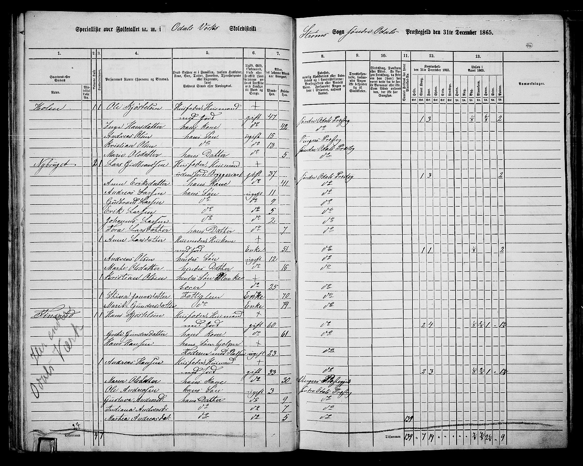 RA, Folketelling 1865 for 0419P Sør-Odal prestegjeld, 1865, s. 40