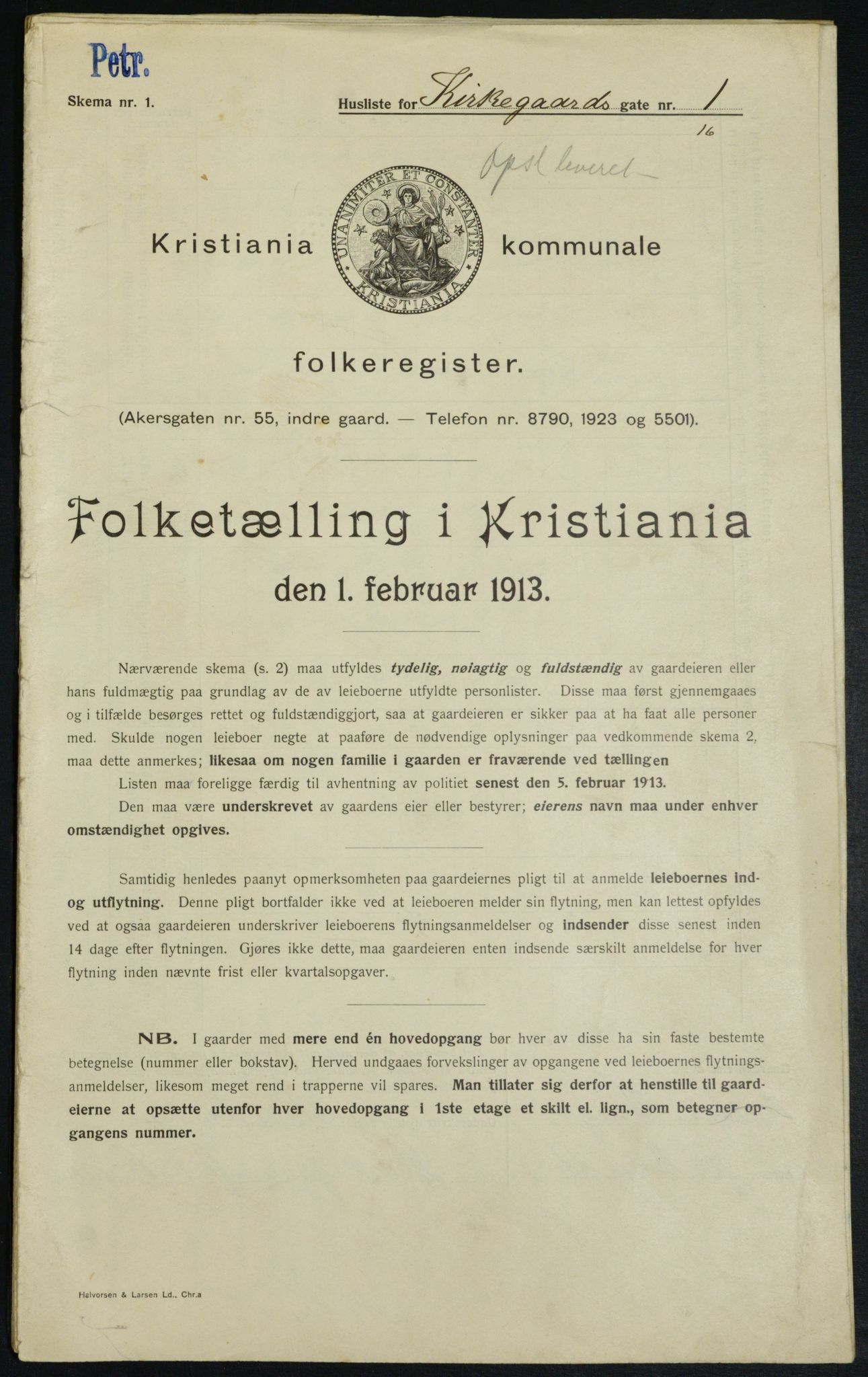 OBA, Kommunal folketelling 1.2.1913 for Kristiania, 1913, s. 49756