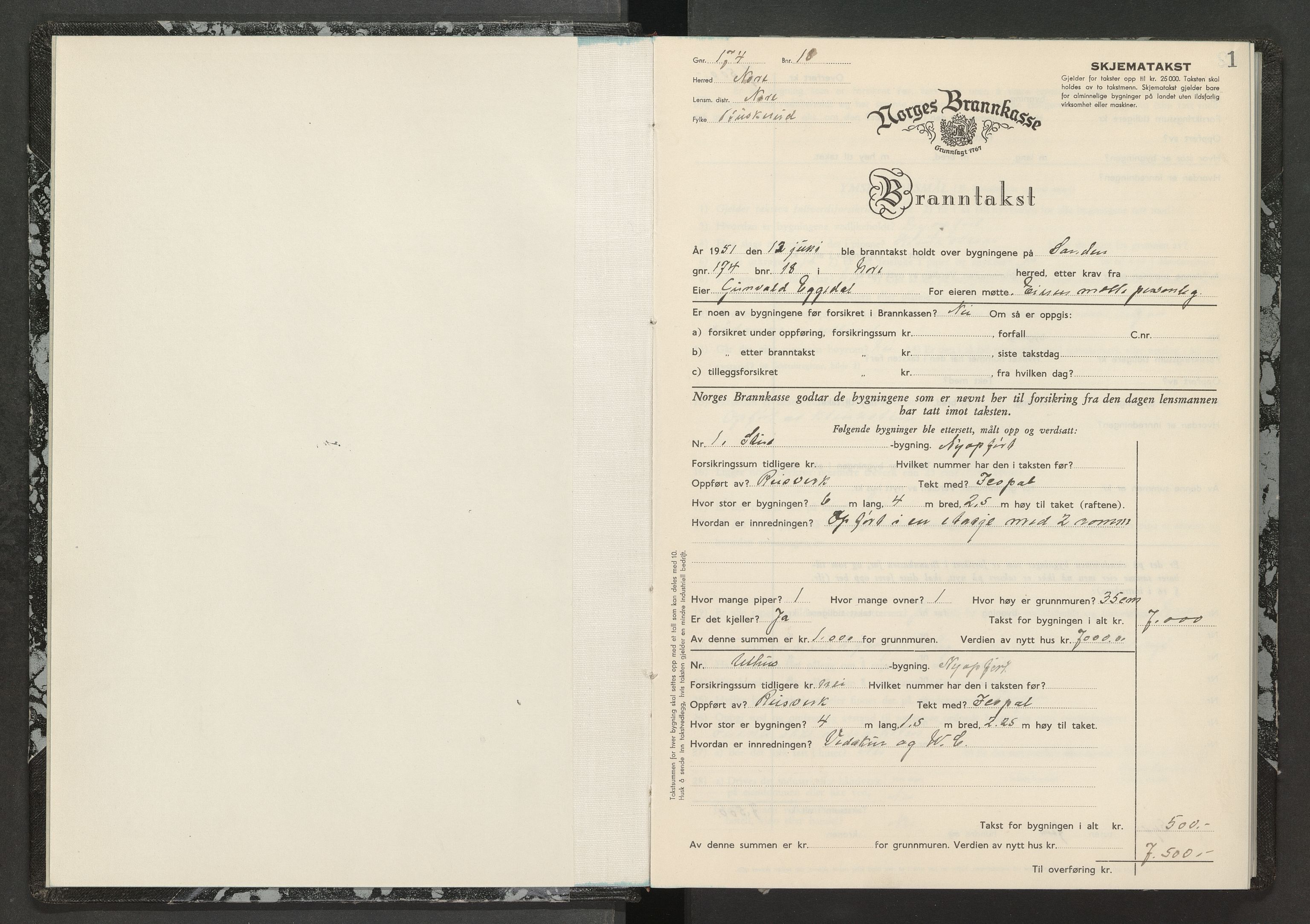 Nore lensmannskontor, SAKO/A-520/Y/Yc/Ycb/L0002: Skjematakstprotokoll, 1951-1953