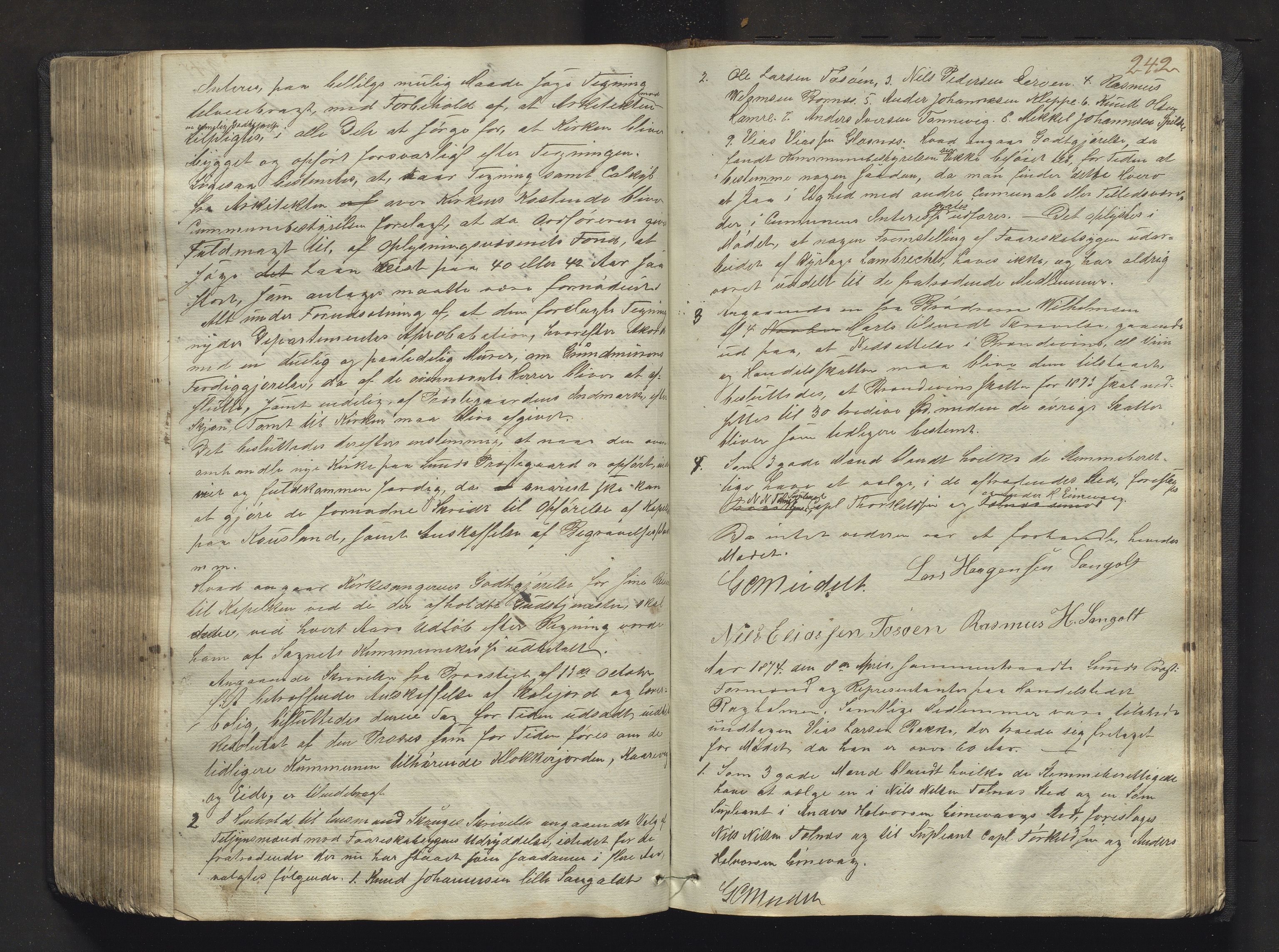 Sund kommune. Formannskapet, IKAH/1245-021/A/Aa/L0001a: Møtebok for Sund formannskap og heradstyre , 1837-1876, s. 242