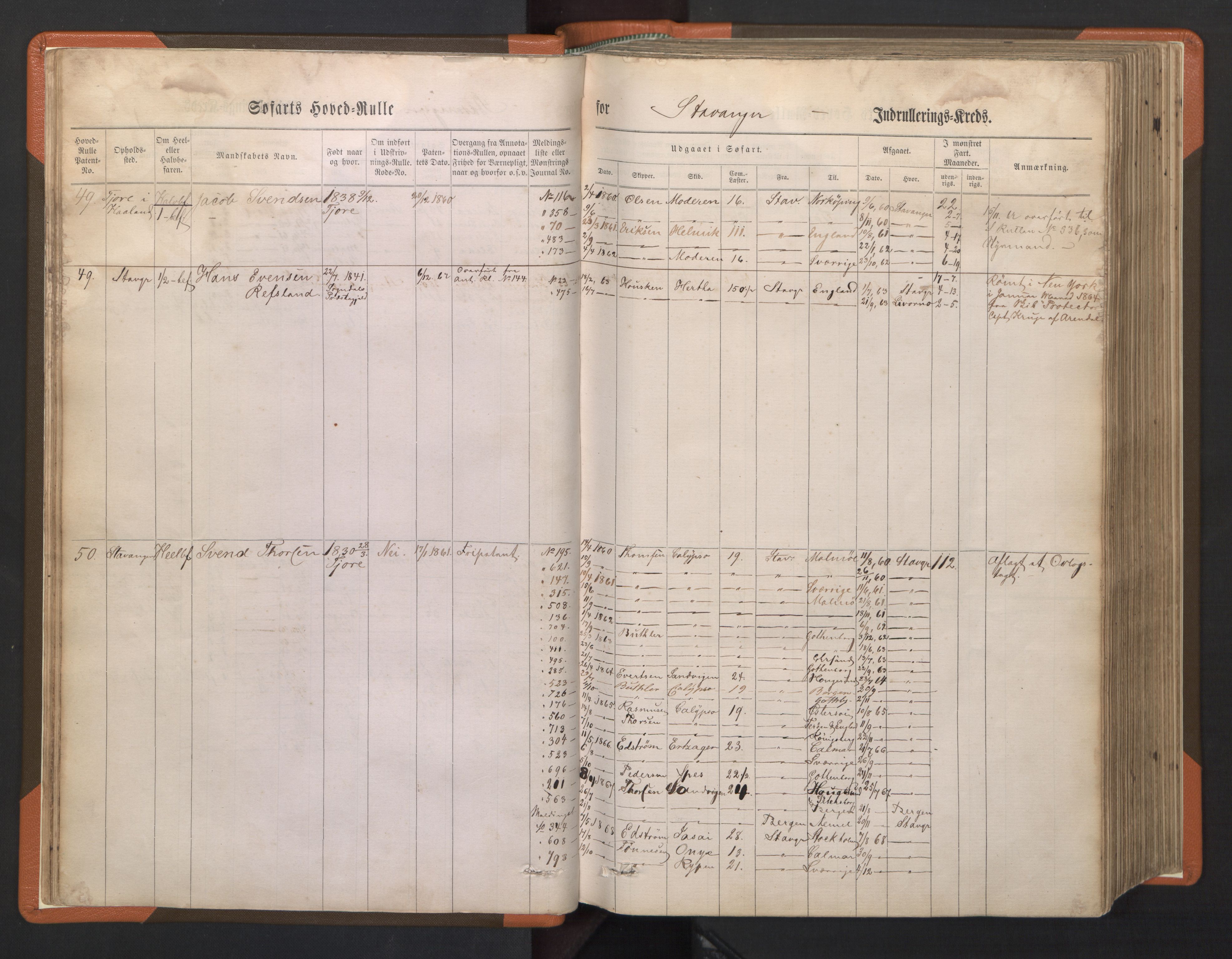 Stavanger sjømannskontor, AV/SAST-A-102006/F/Fb/Fbb/L0001: Sjøfartshovedrulle, patentnr. 1-720 (del 1), 1860-1863, s. 28