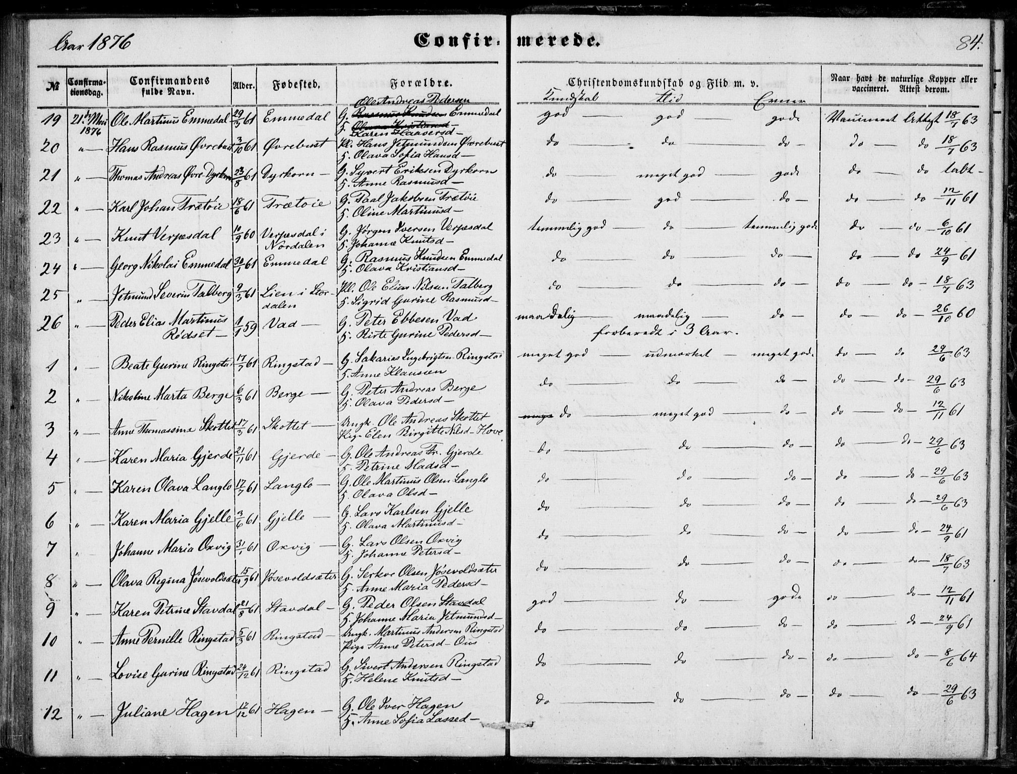 Ministerialprotokoller, klokkerbøker og fødselsregistre - Møre og Romsdal, AV/SAT-A-1454/520/L0281: Ministerialbok nr. 520A10, 1851-1881, s. 84