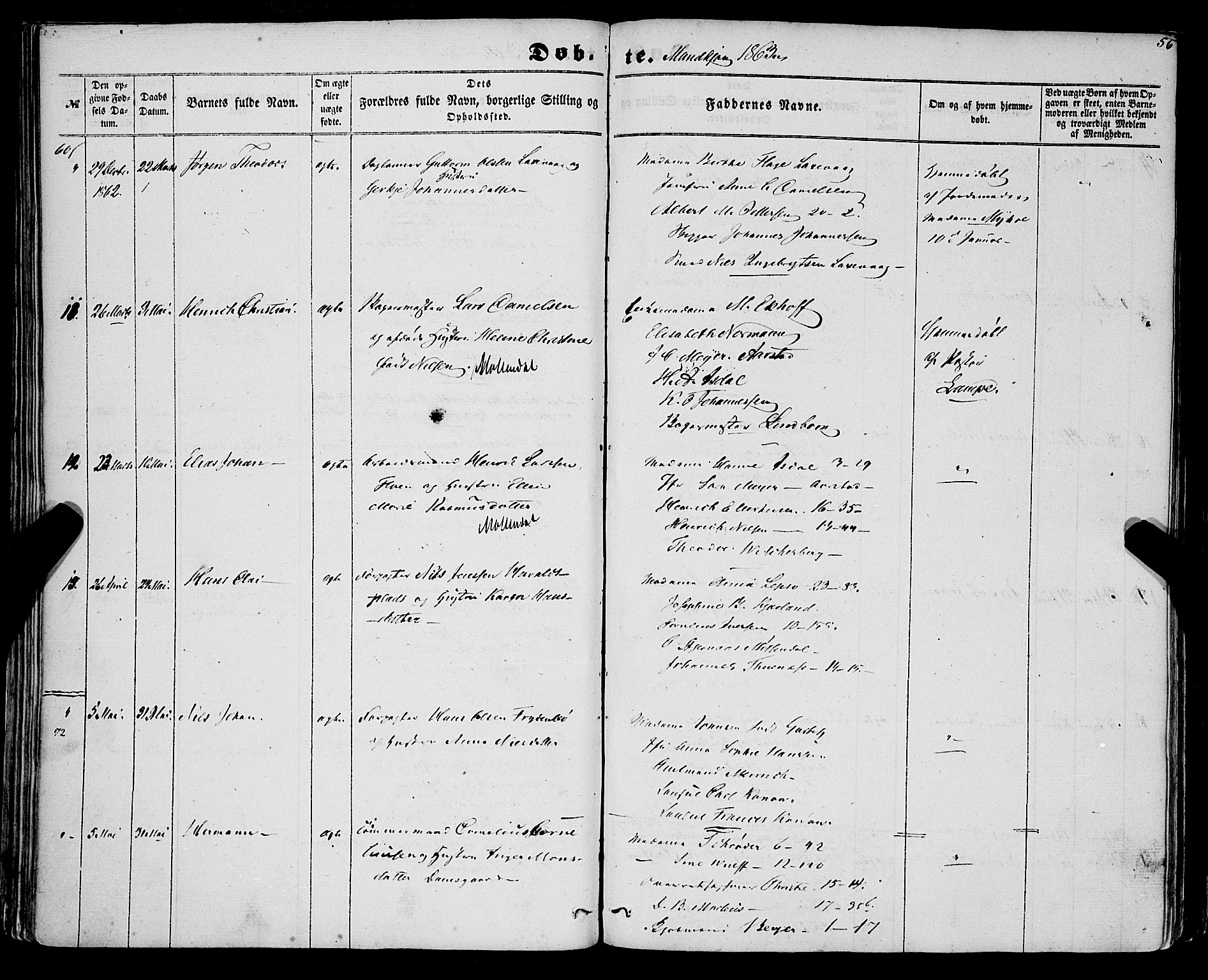 St. Jørgens hospital og Årstad sokneprestembete, AV/SAB-A-99934: Ministerialbok nr. A 5, 1857-1869, s. 56