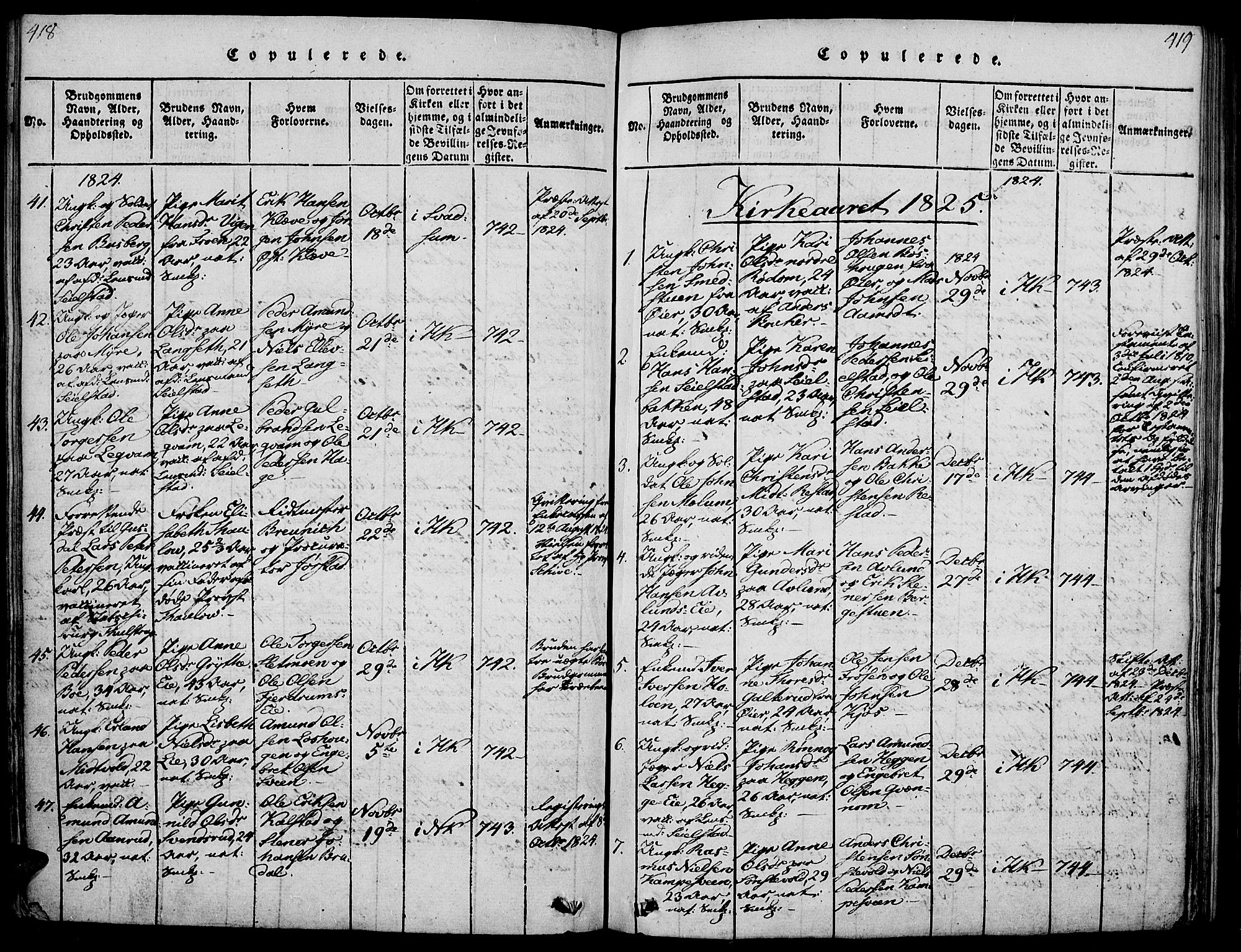 Gausdal prestekontor, SAH/PREST-090/H/Ha/Haa/L0005: Ministerialbok nr. 5, 1817-1829, s. 418-419