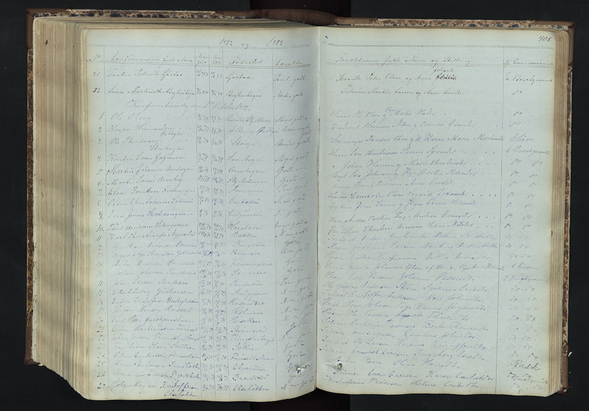Romedal prestekontor, AV/SAH-PREST-004/L/L0011: Klokkerbok nr. 11, 1867-1895, s. 408