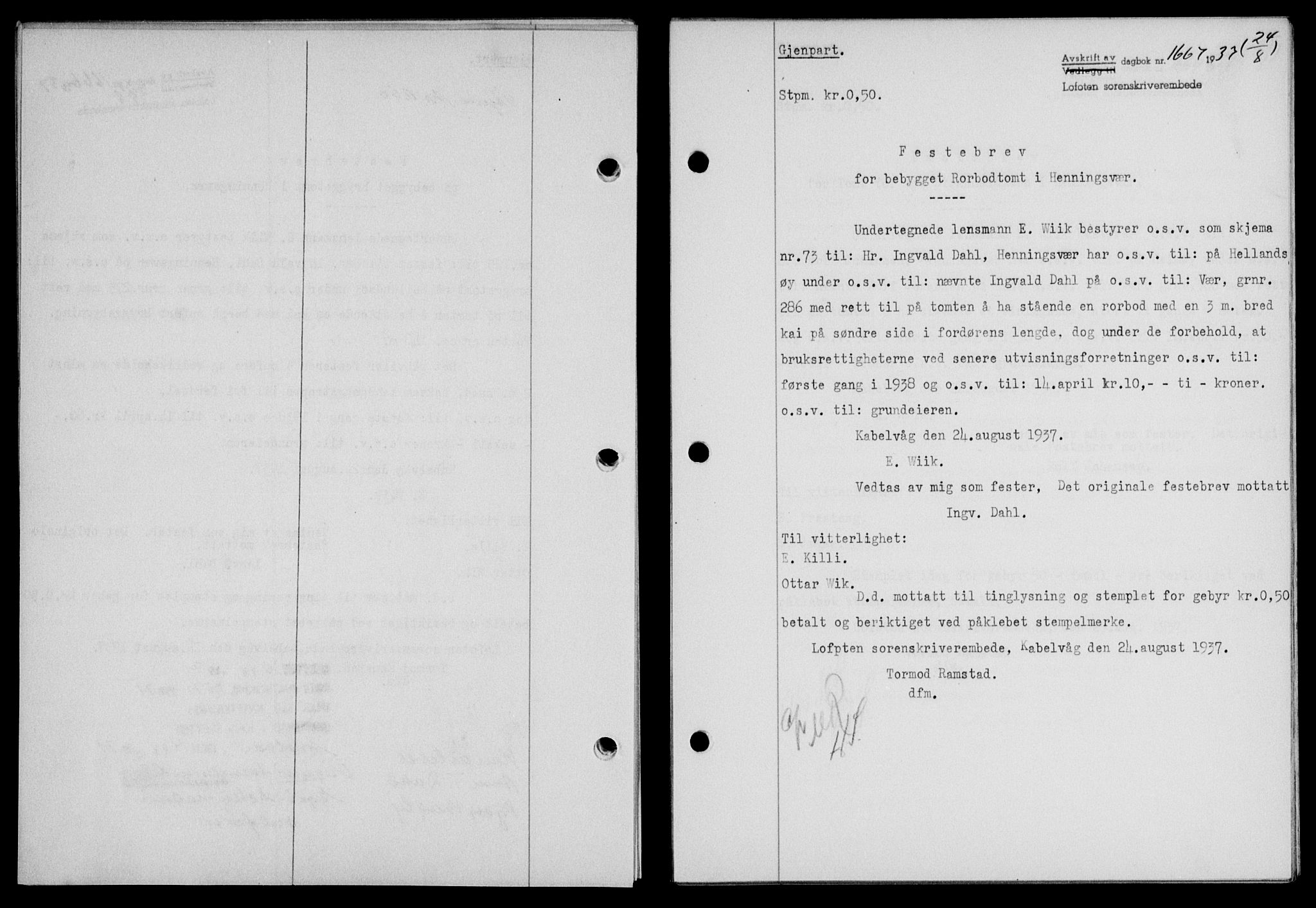 Lofoten sorenskriveri, SAT/A-0017/1/2/2C/L0002a: Pantebok nr. 2a, 1937-1937, Dagboknr: 1667/1937