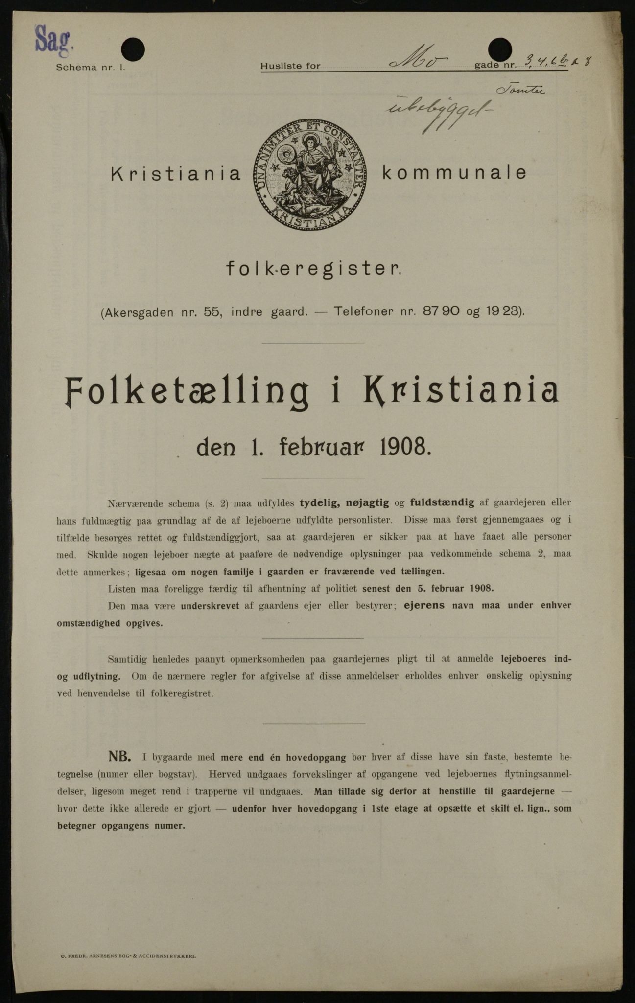 OBA, Kommunal folketelling 1.2.1908 for Kristiania kjøpstad, 1908, s. 58612