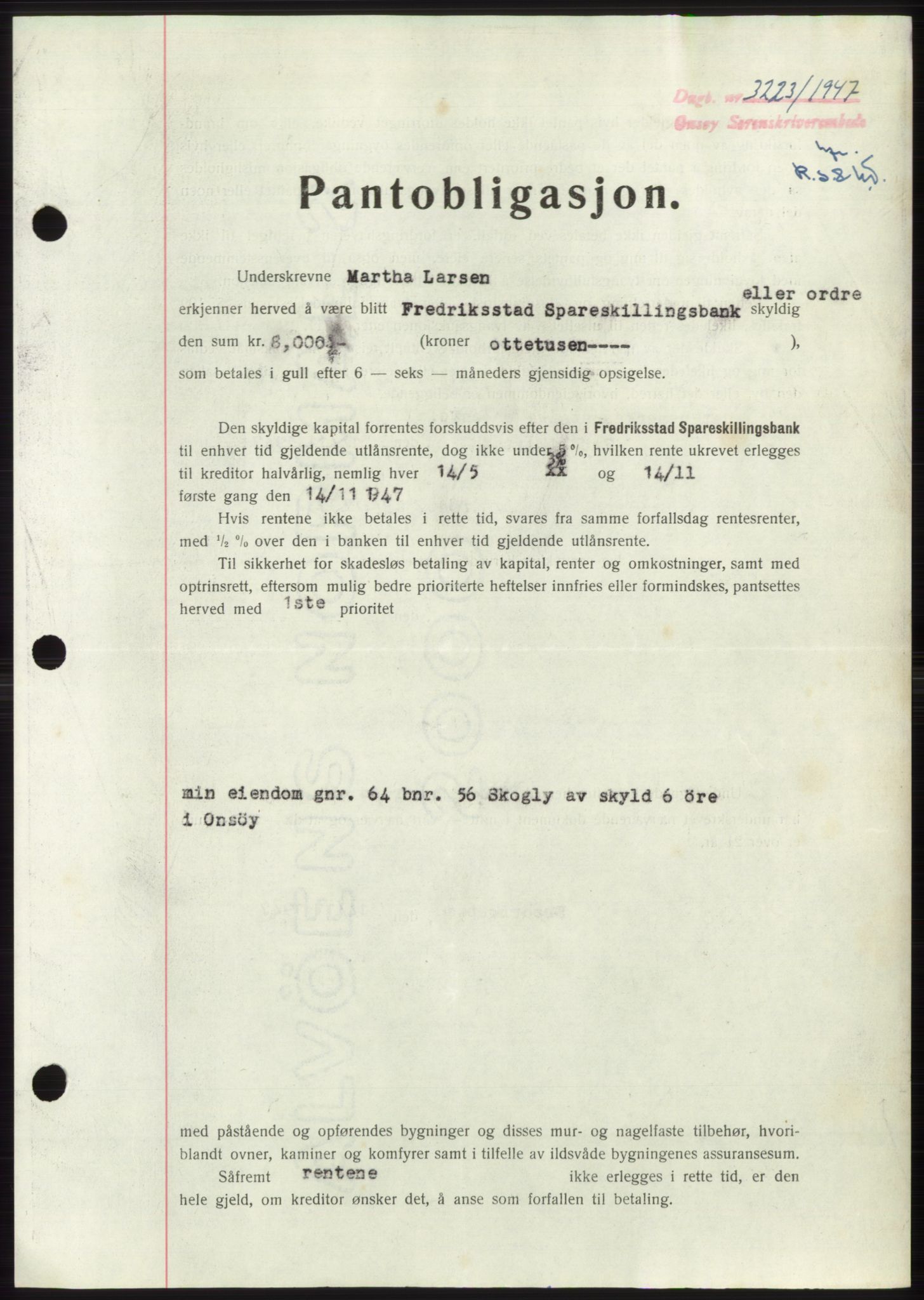 Onsøy sorenskriveri, SAO/A-10474/G/Ga/Gac/L0006: Pantebok nr. B 12-6, 1947-1948, Dagboknr: 3223/1947