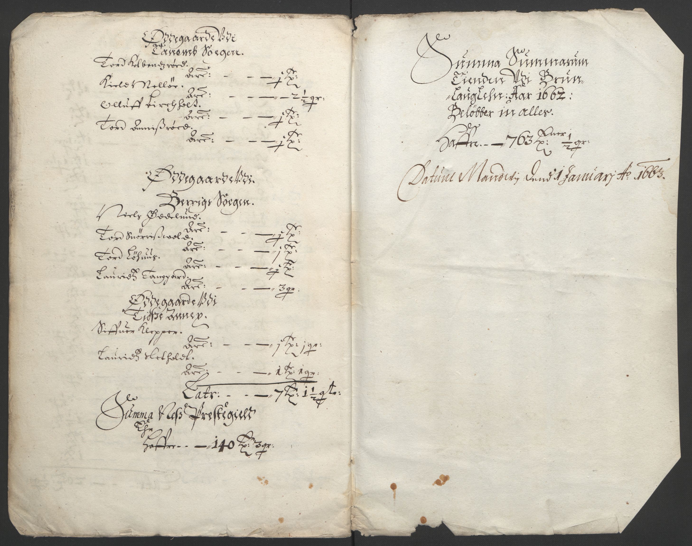 Rentekammeret inntil 1814, Reviderte regnskaper, Fogderegnskap, RA/EA-4092/R33/L1963: Fogderegnskap Larvik grevskap, 1662-1664, s. 88